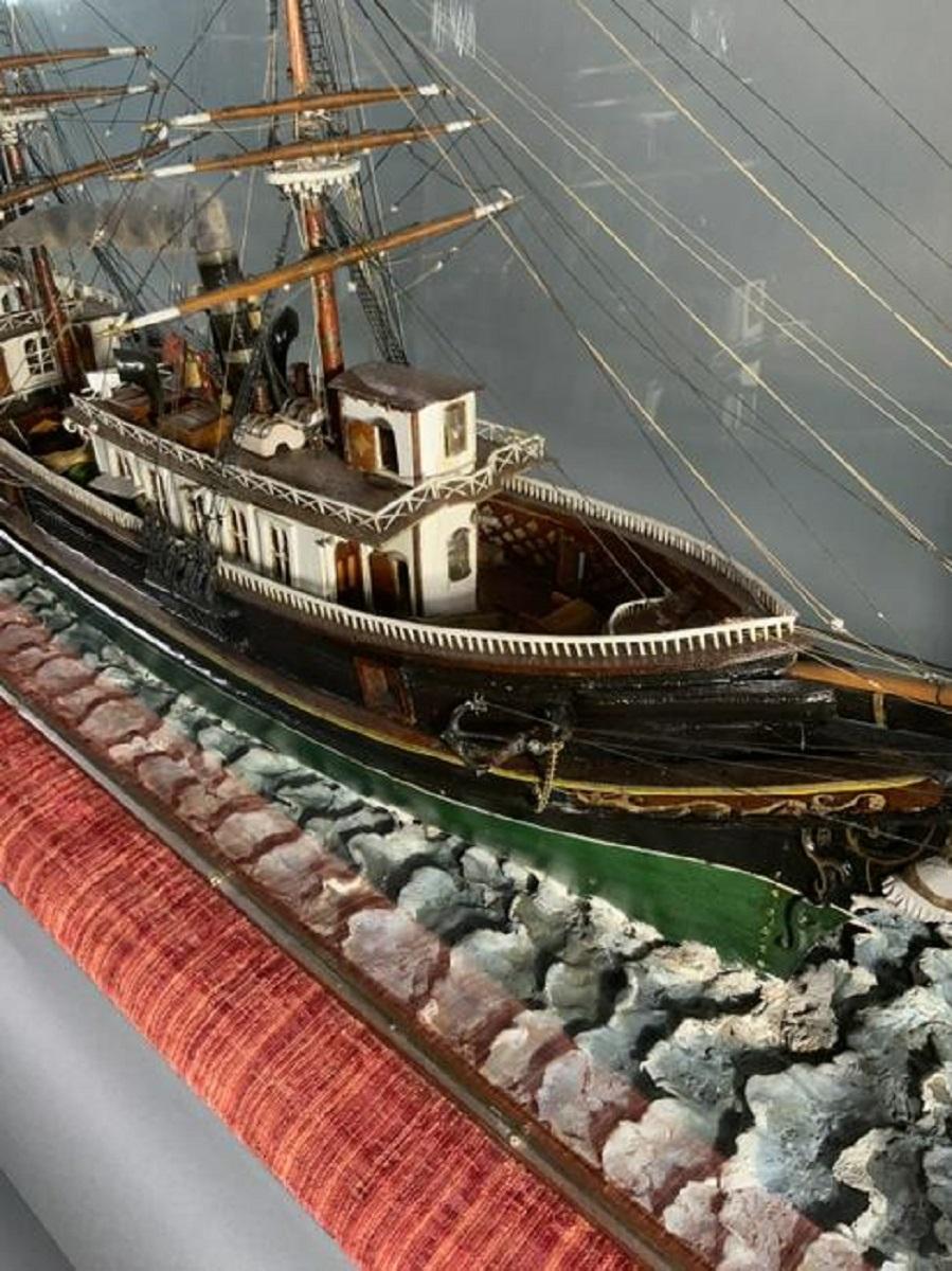Volkskunst Schiffsmodell eines Dampfschiffes im Zustand „Gut“ im Angebot in Norwell, MA