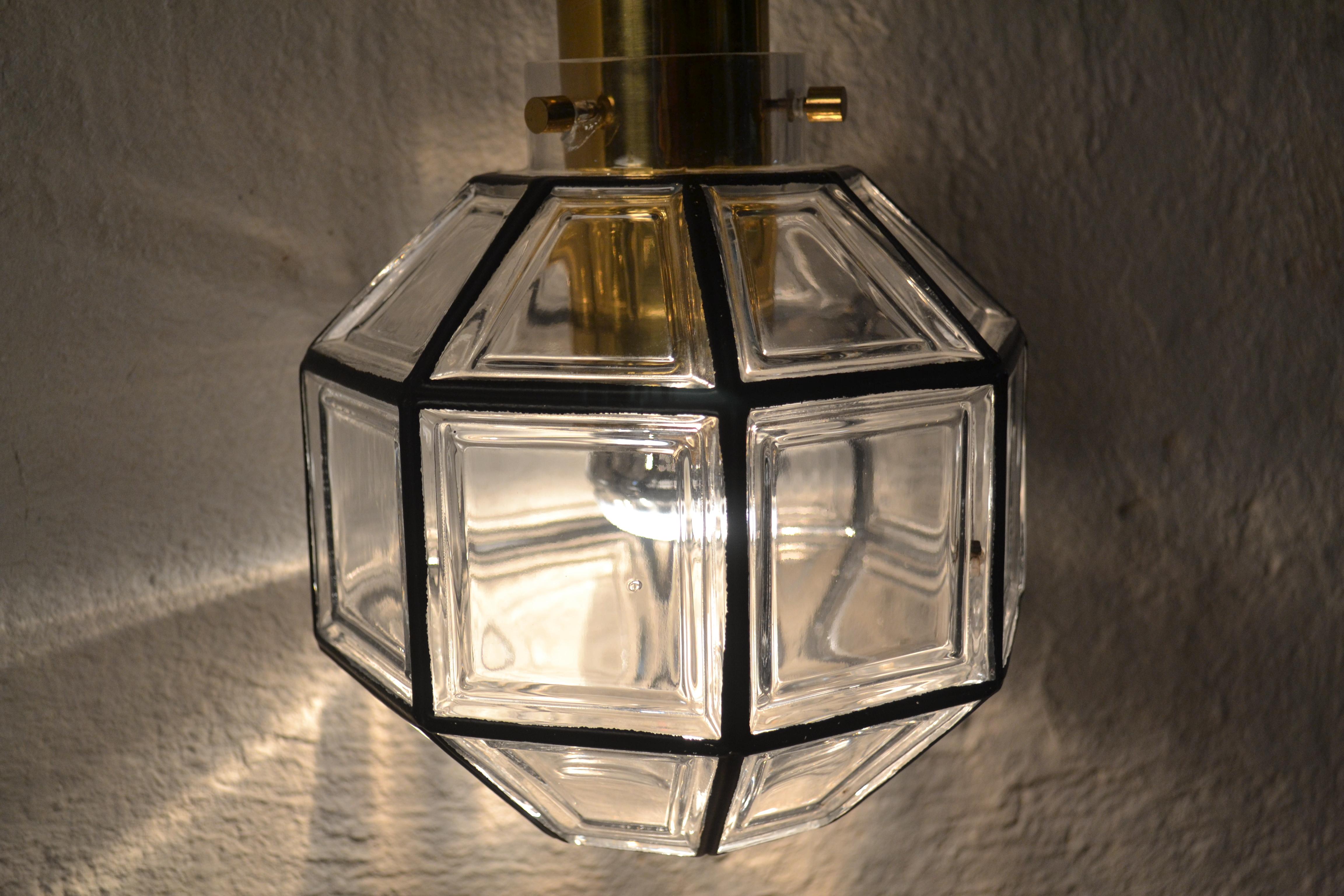 Glass Ceiling Lamp from Limburg, 1970s In Good Condition In Mazowieckie, PL