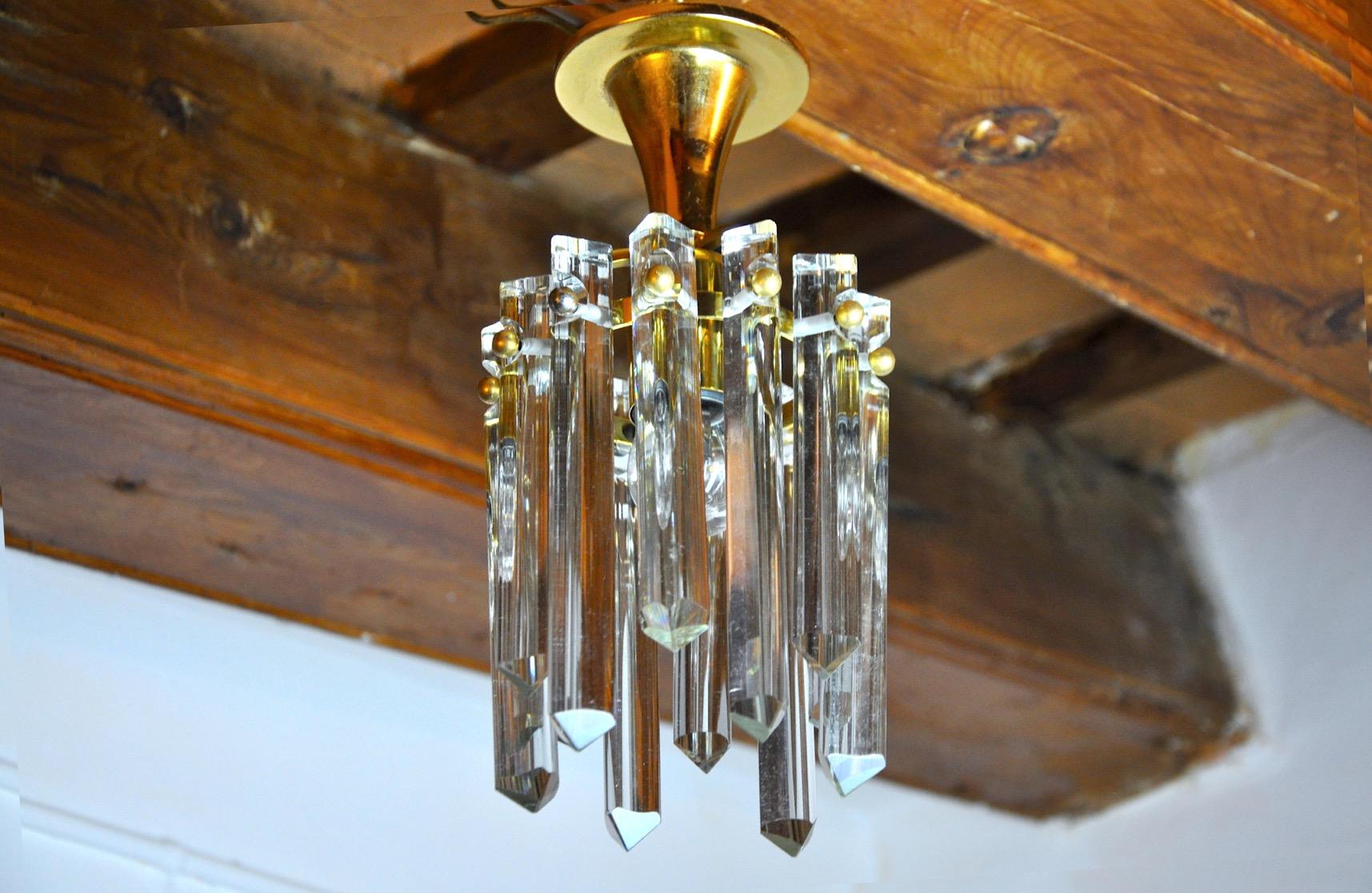 Superb small ceiling lamp or chandelier in kinkeldey glass, designed and produced in Germany in the 1970s. Unique object that will illuminate marvelously and bring a real design touch to your interior. Electricity checked, mark of time in accordance