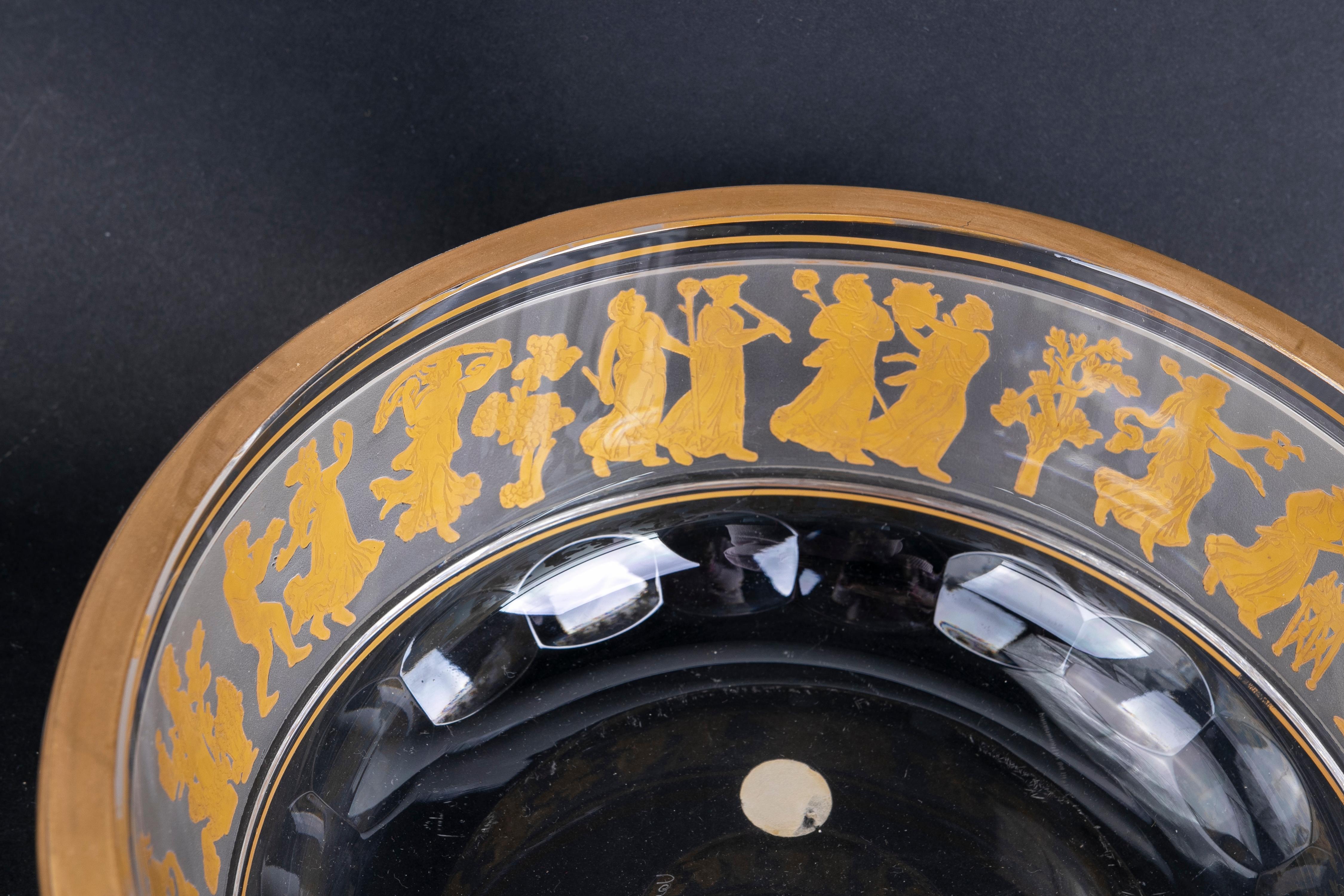Glass Centrepiece with a Frieze and Gold-Plated Roman Type Scenes For Sale 8