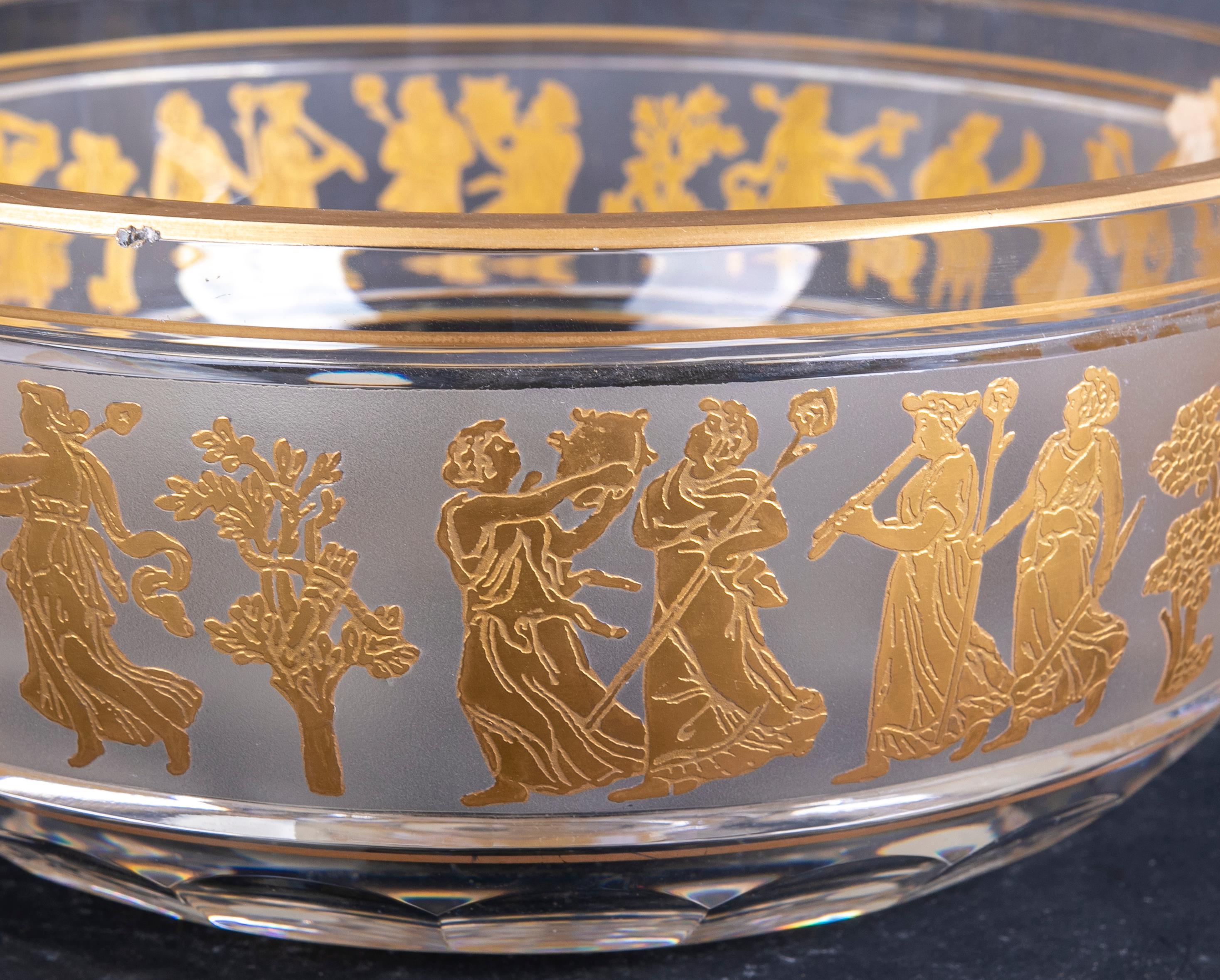 Glass Centrepiece with a Frieze and Gold-Plated Roman Type Scenes For Sale 9