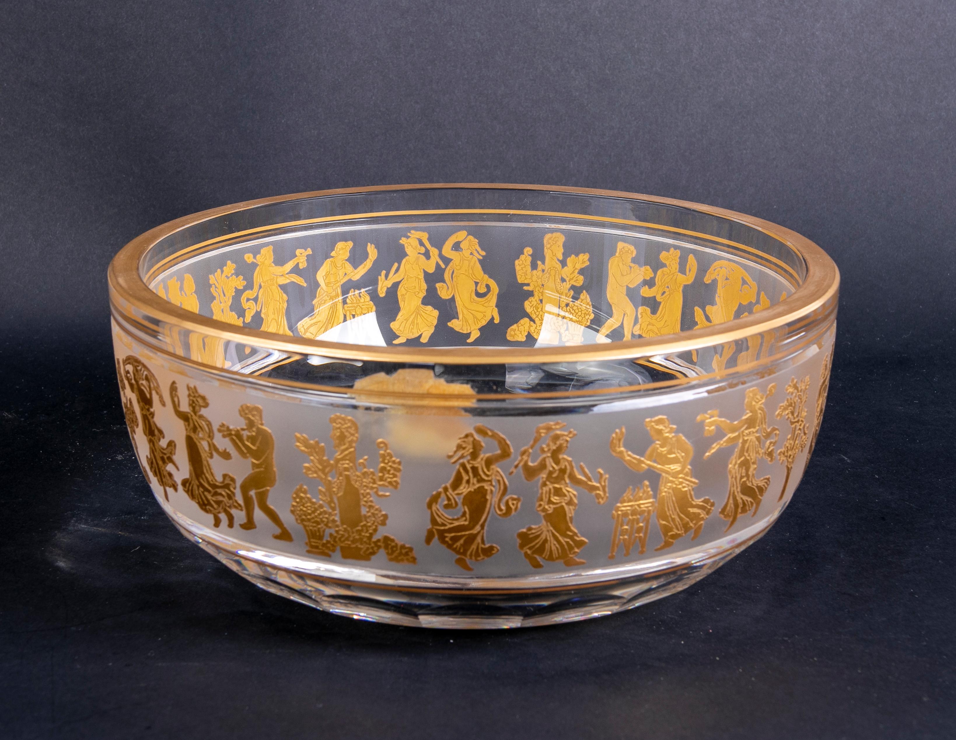 German Glass Centrepiece with a Frieze and Gold-Plated Roman Type Scenes For Sale