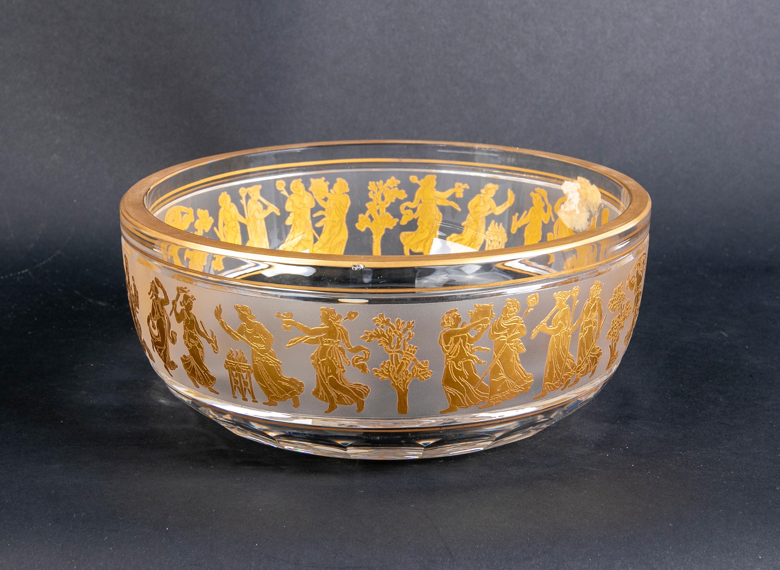 20th Century Glass Centrepiece with a Frieze and Gold-Plated Roman Type Scenes For Sale