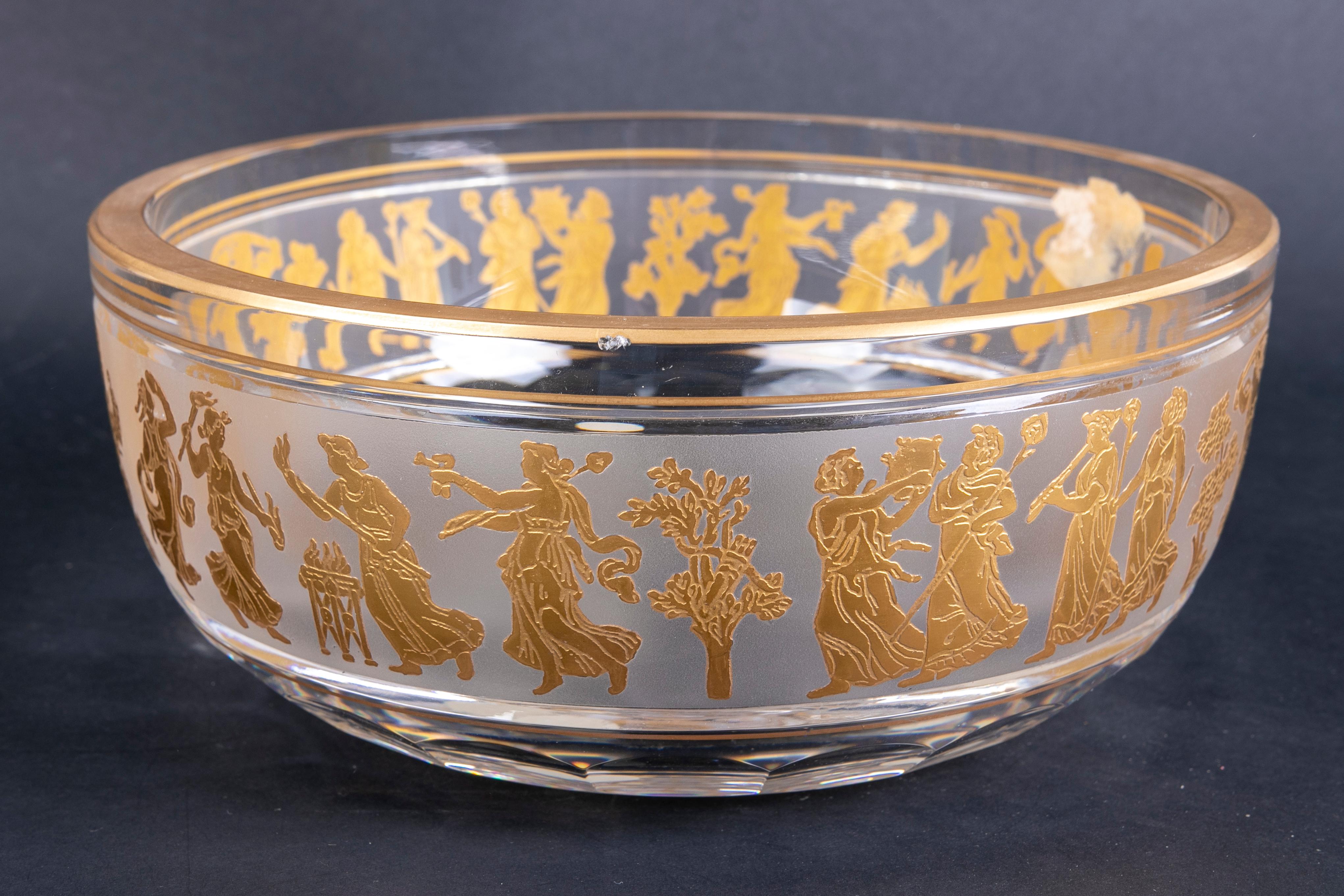 Glass Centrepiece with a Frieze and Gold-Plated Roman Type Scenes For Sale 2