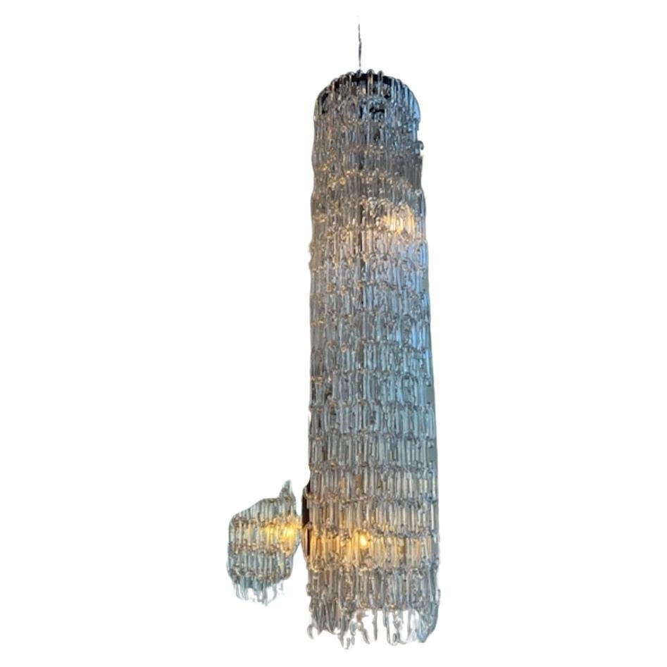 Glass chain link hanging light fixture art deco inspired modern For Sale