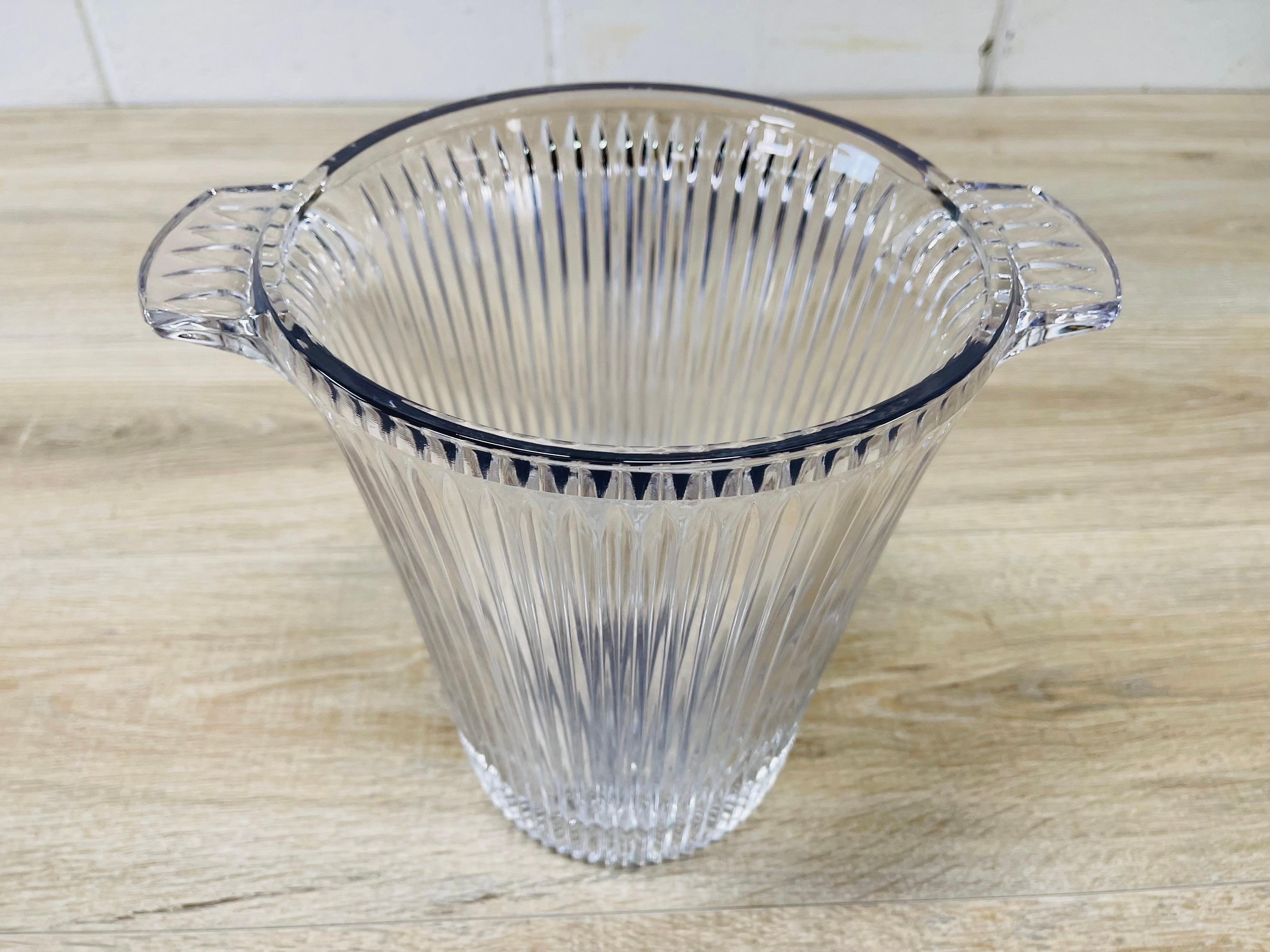 Vintage 1970s pleated glass handled champagne ice bucket. No marks.