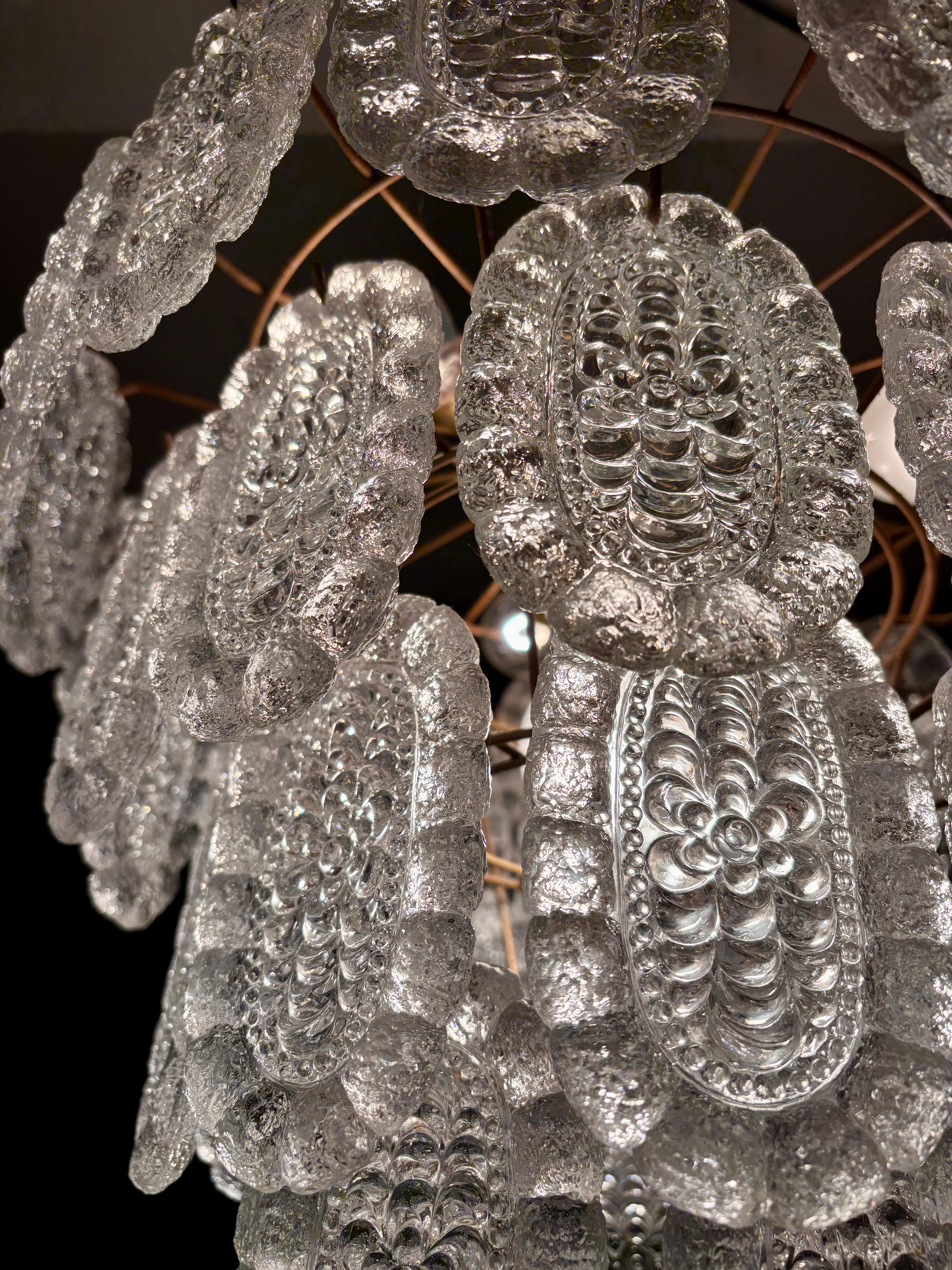 Metal Glass chandelier 60s For Sale