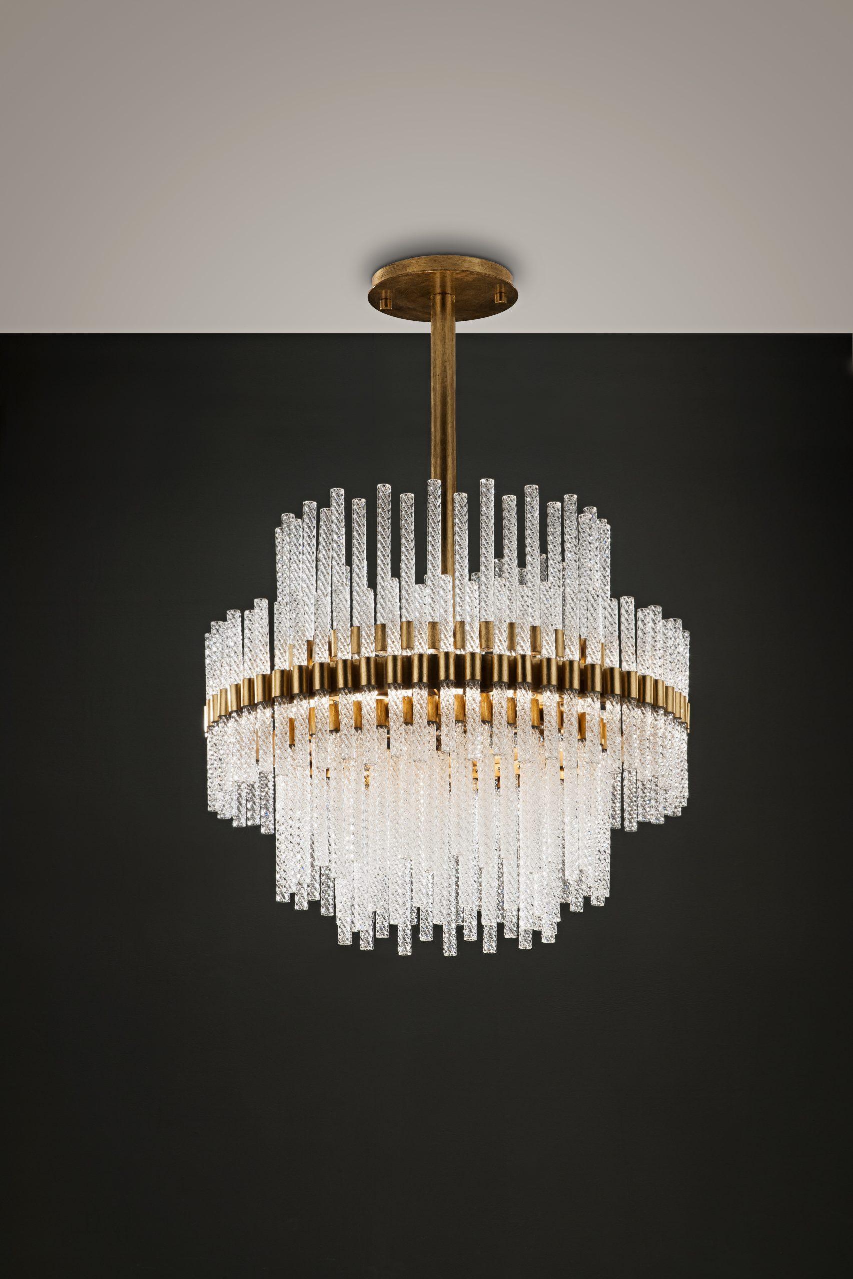 Glass Chandelier by Aver
Dimensions: D 72 x H 55 cm
Materials: Glass, metals.
Finishes: Gold Leaf, Silver Leaf, Warm Gold Leaf, Warm Silver Leaf, Warm Copper Leaf, Dark Gold Leaf, Dark Silver Leaf, Bronze Leaf, Antique Bronze, Antique