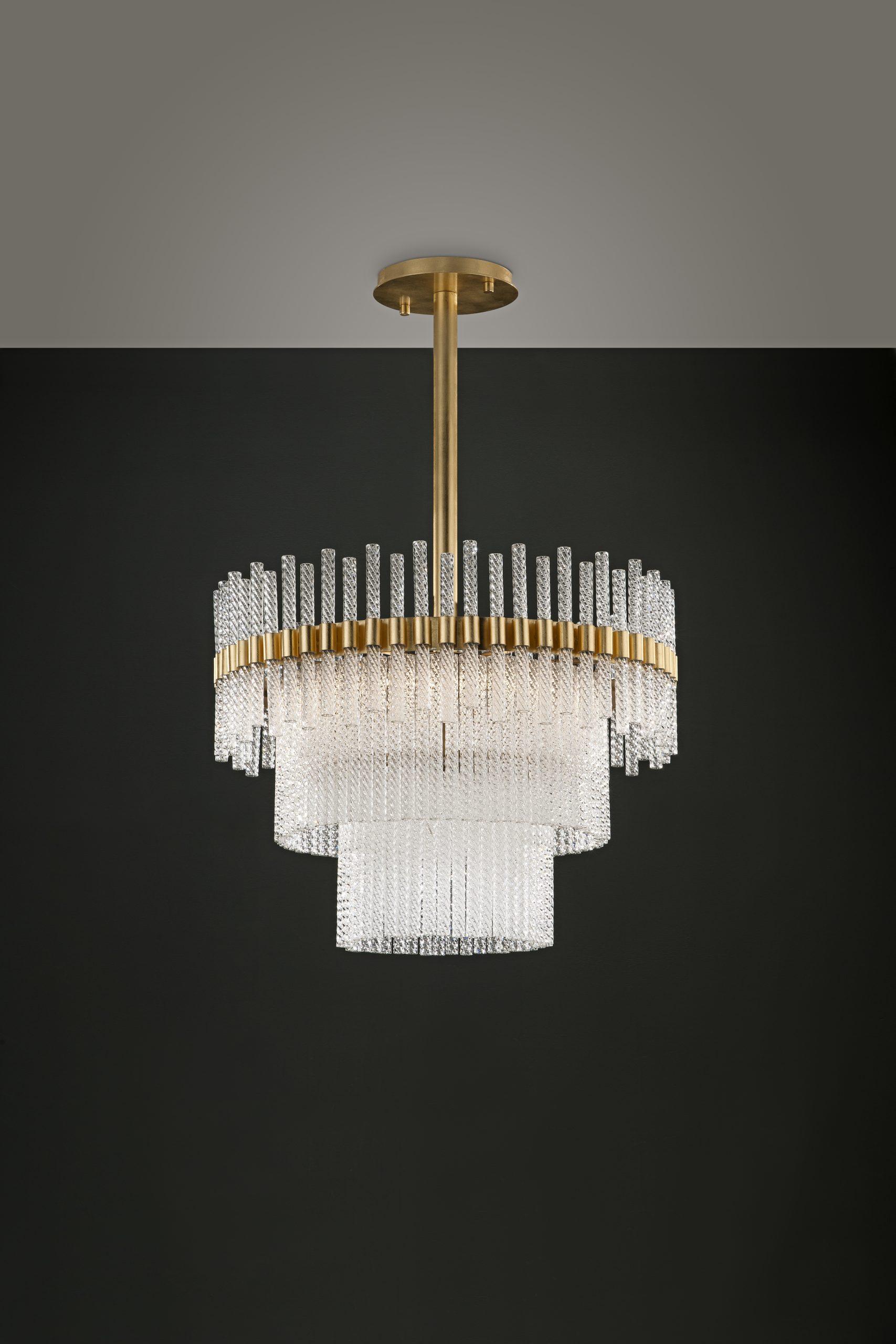 Glass Chandelier by Aver
Dimensions: D 72 x H 65 cm
Materials: Glass, metals.
Finishes: Gold Leaf, Silver Leaf, Warm Gold Leaf, Warm Silver Leaf, Warm Copper Leaf, Dark Gold Leaf, Dark Silver Leaf, Bronze Leaf, Antique Bronze, Antique
