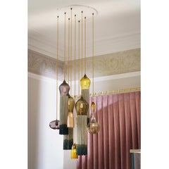 Glass Chandelier Contemporary Handblown Glass Pendants with Tassels and Copper