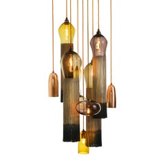 Glass Chandelier Contemporary Handblown Glass Pendants with Tassels and Copper