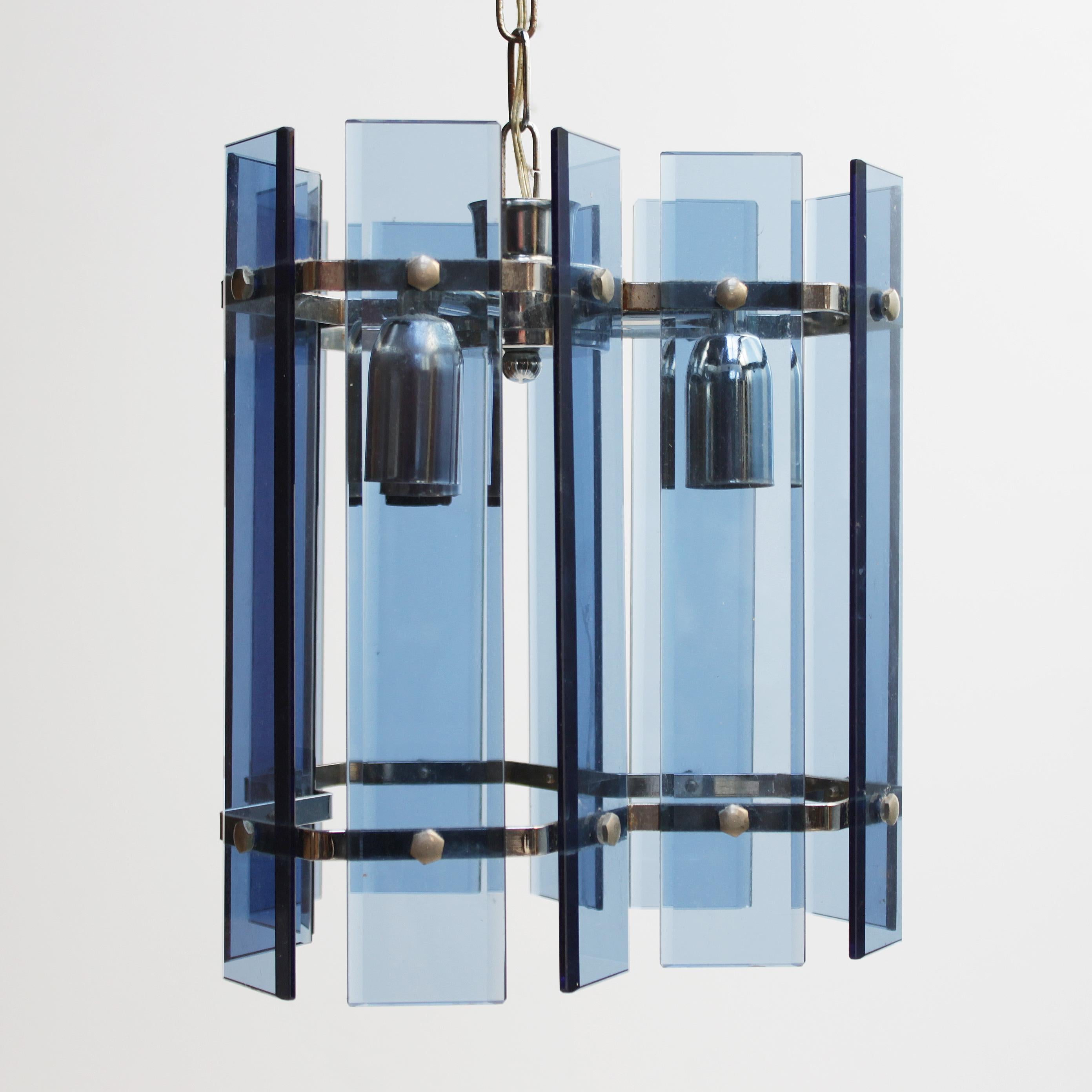 Glass Chandelier in the Manner of Fontana Arte For Sale 8
