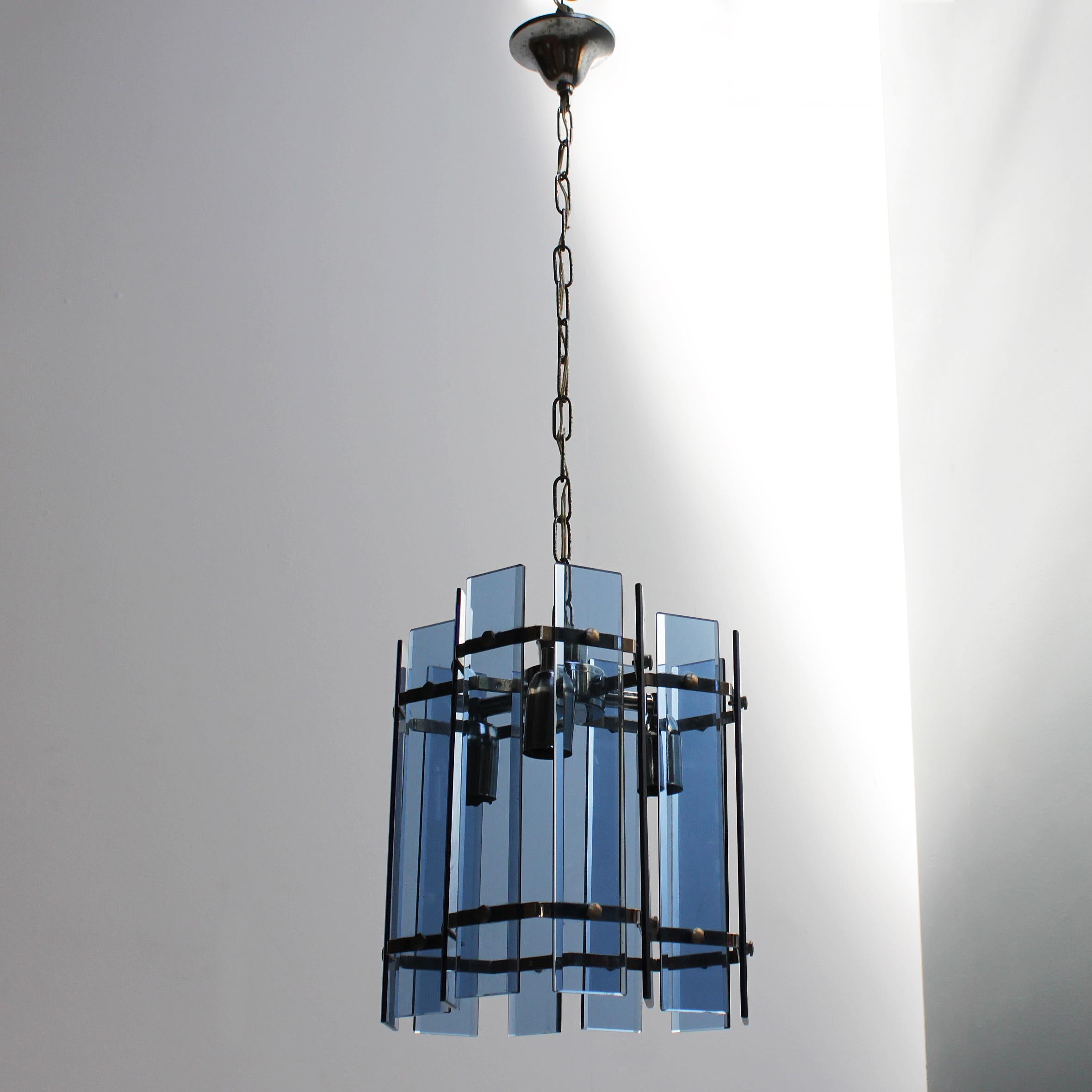 Faceted Glass Chandelier in the Manner of Fontana Arte For Sale