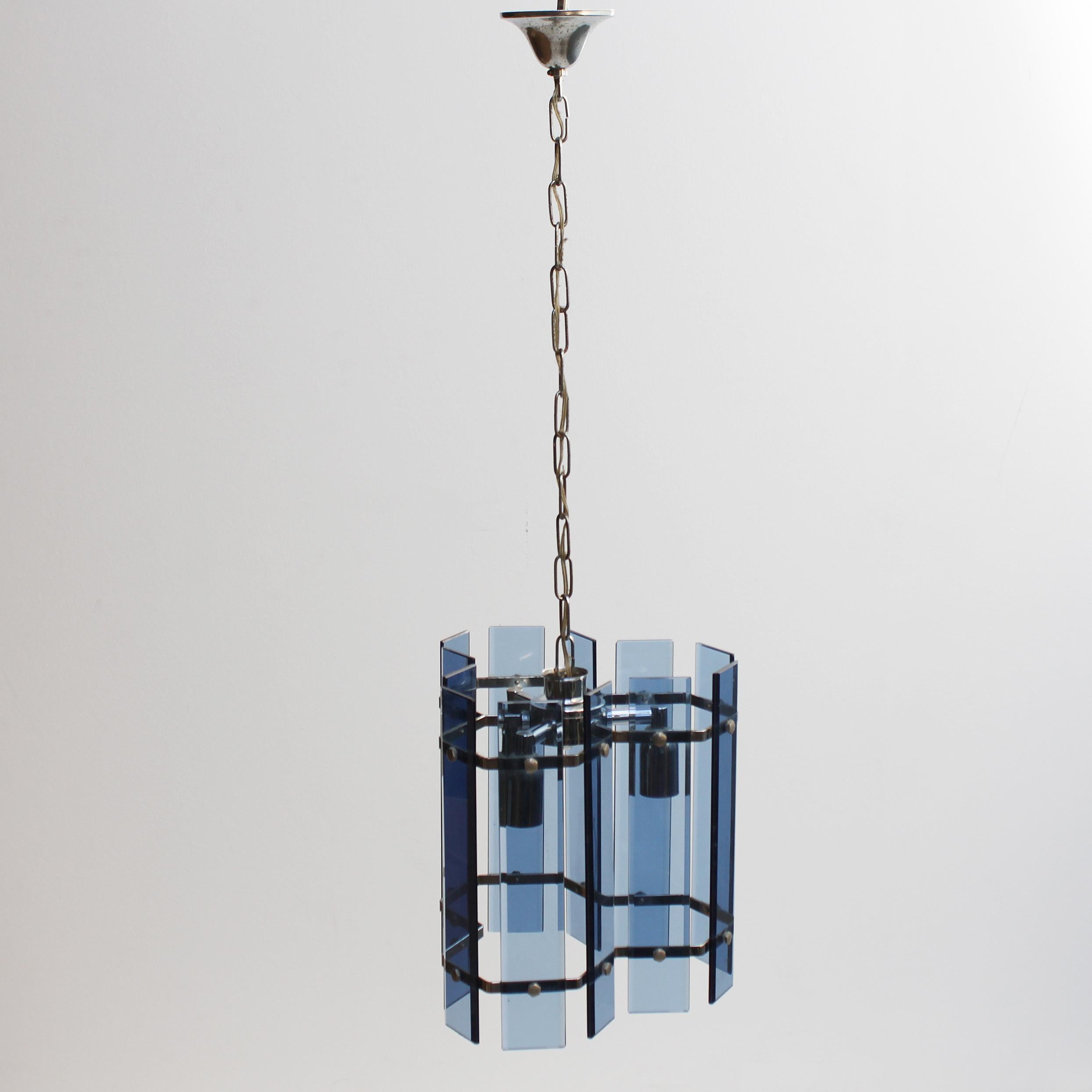 Mid-20th Century Glass Chandelier in the Manner of Fontana Arte For Sale