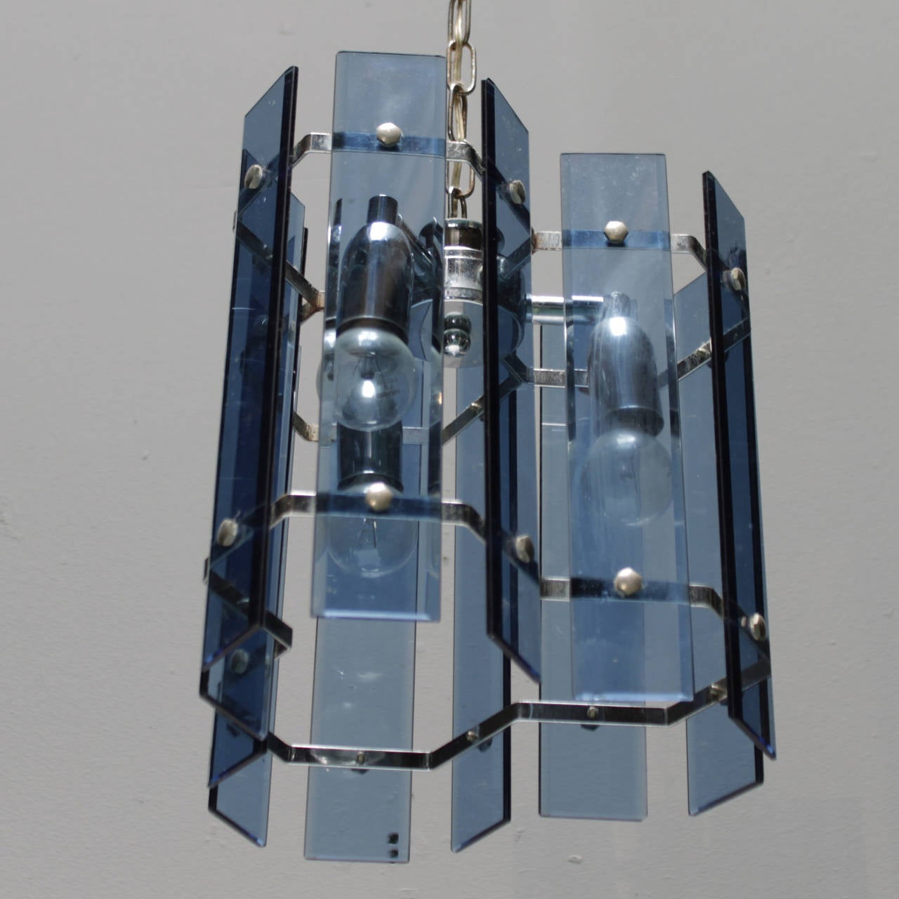Glass Chandelier in the Manner of Fontana Arte For Sale 1