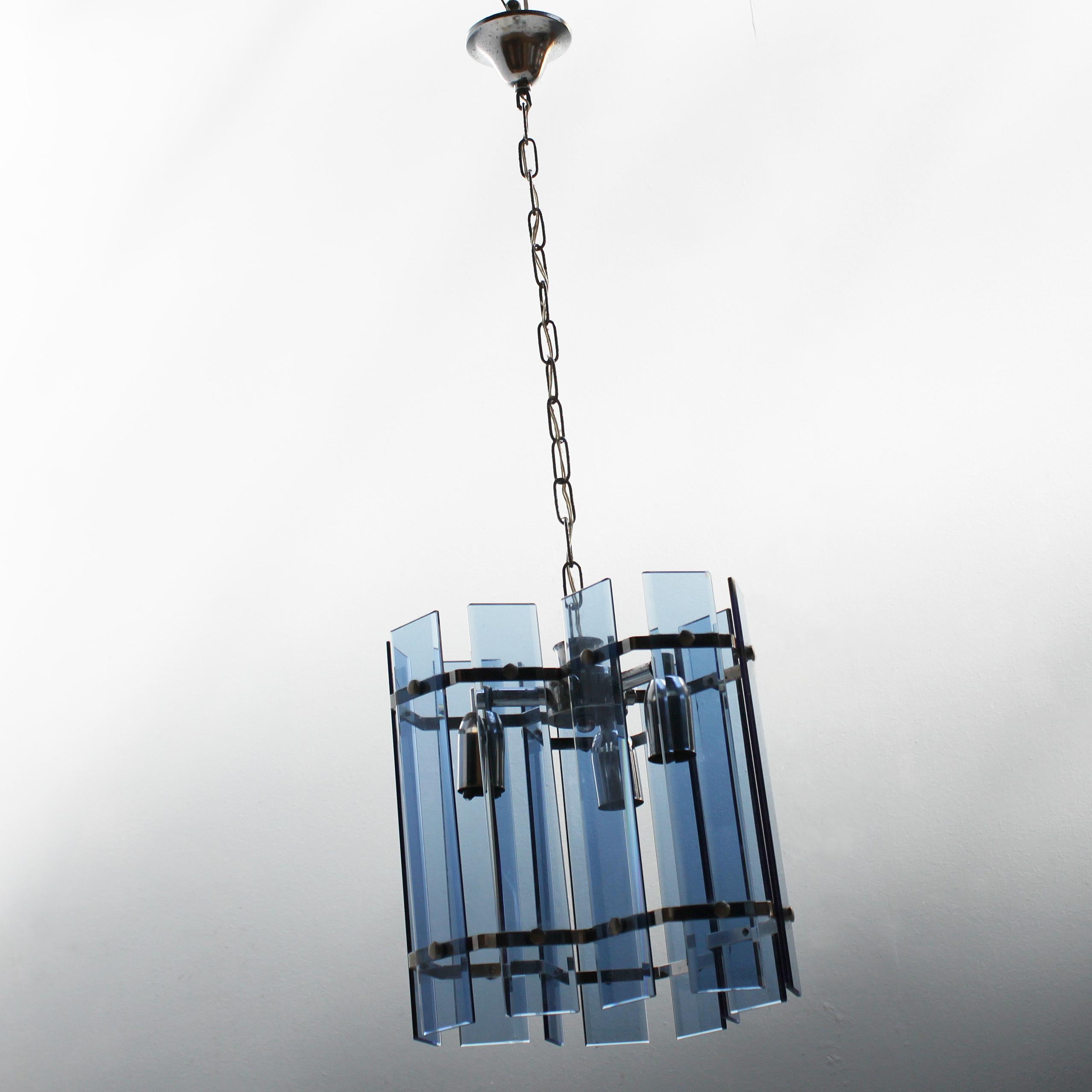 Glass Chandelier in the Manner of Fontana Arte For Sale 2