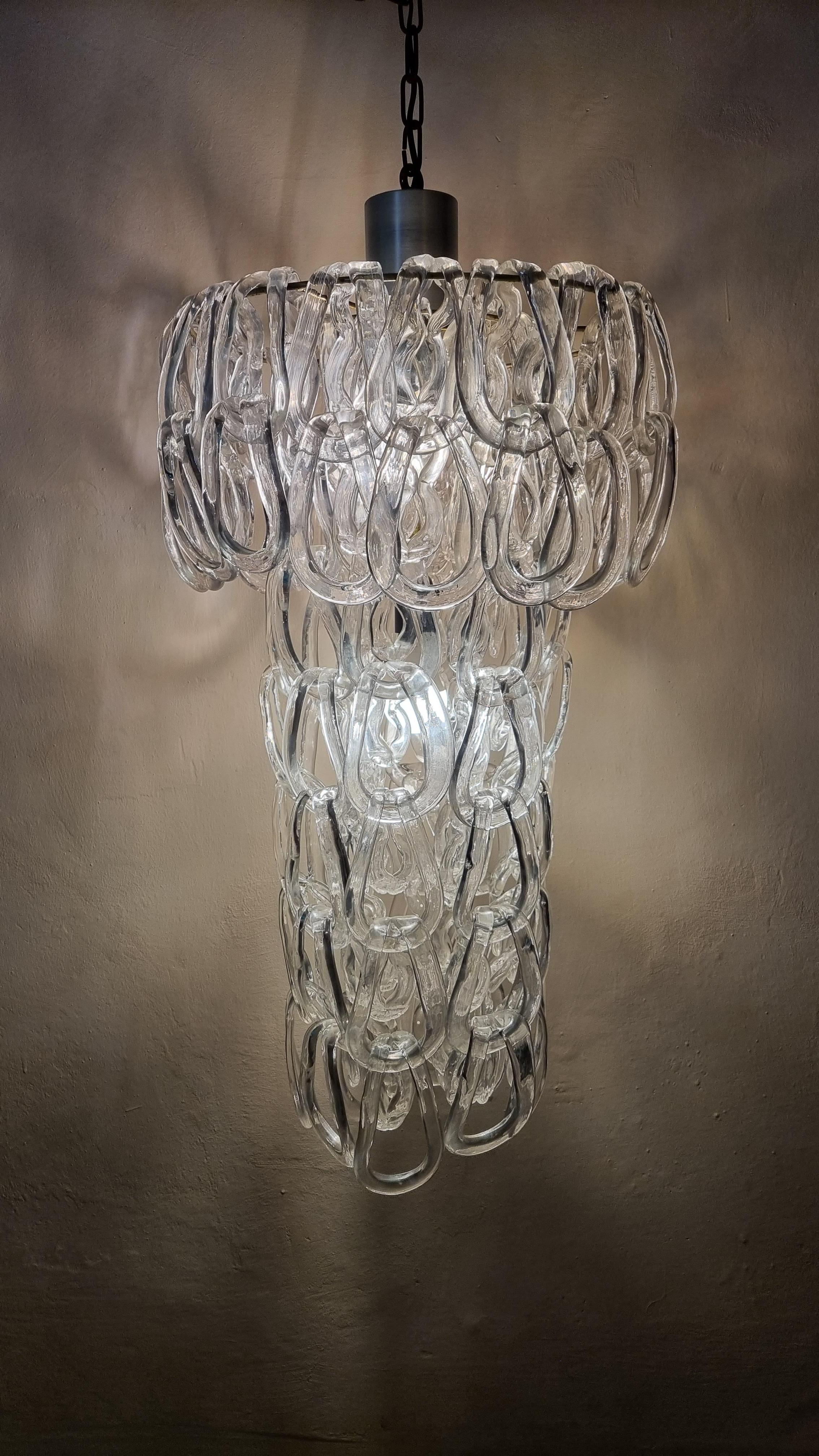 Glass Chandelier Mod. Giogali by Angelo Mangiarotti for Vetreria Vistosi, 1970 In Good Condition For Sale In Arezzo, Italy