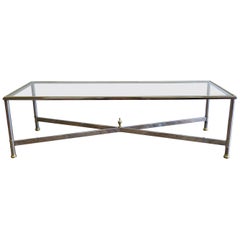 Table de cocktail rectangulaire en verre, chrome et laiton Maison Jansen