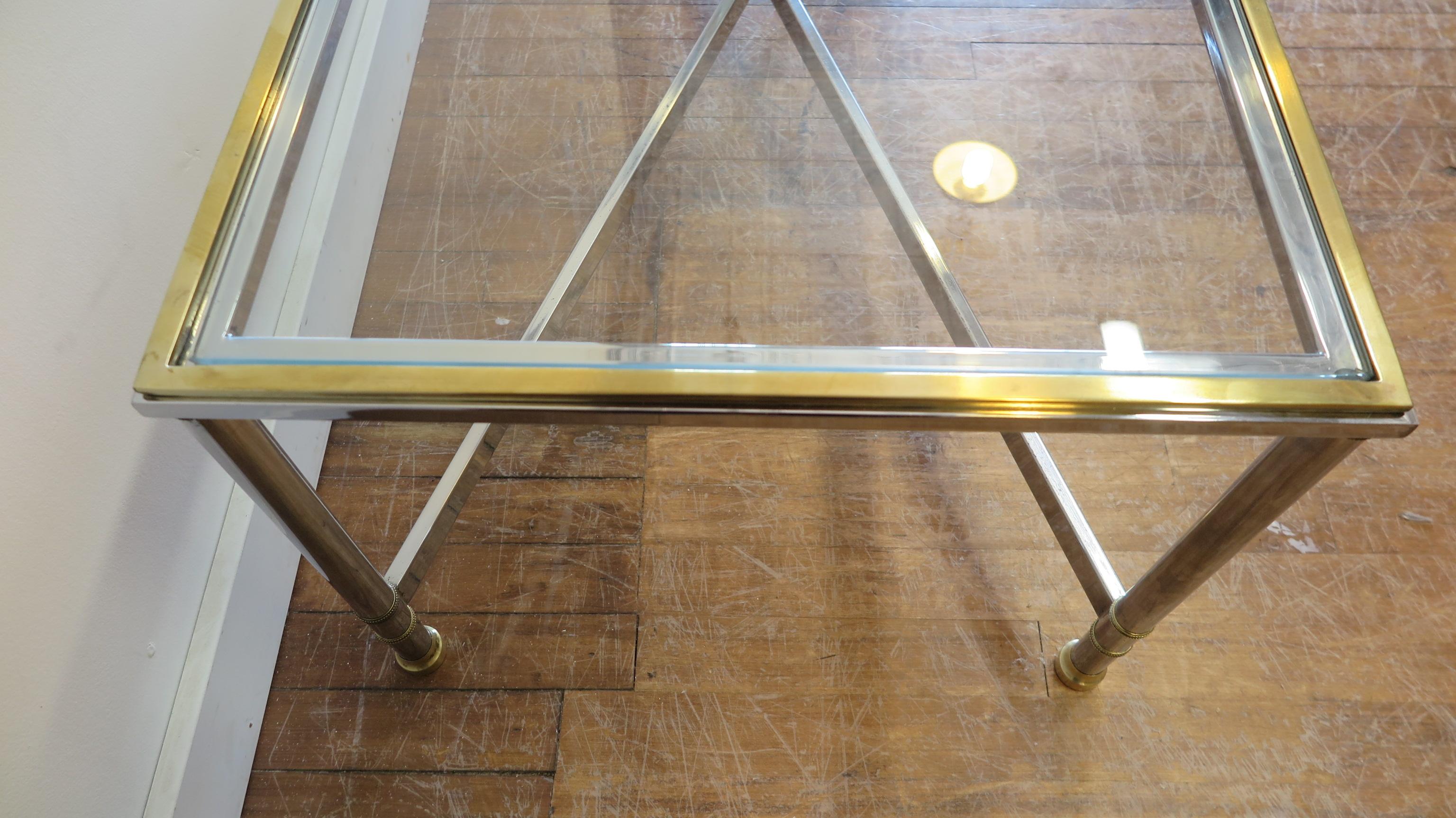 Glass Chrome and Brass Rectangular Cocktail Table Maison Jansen  5