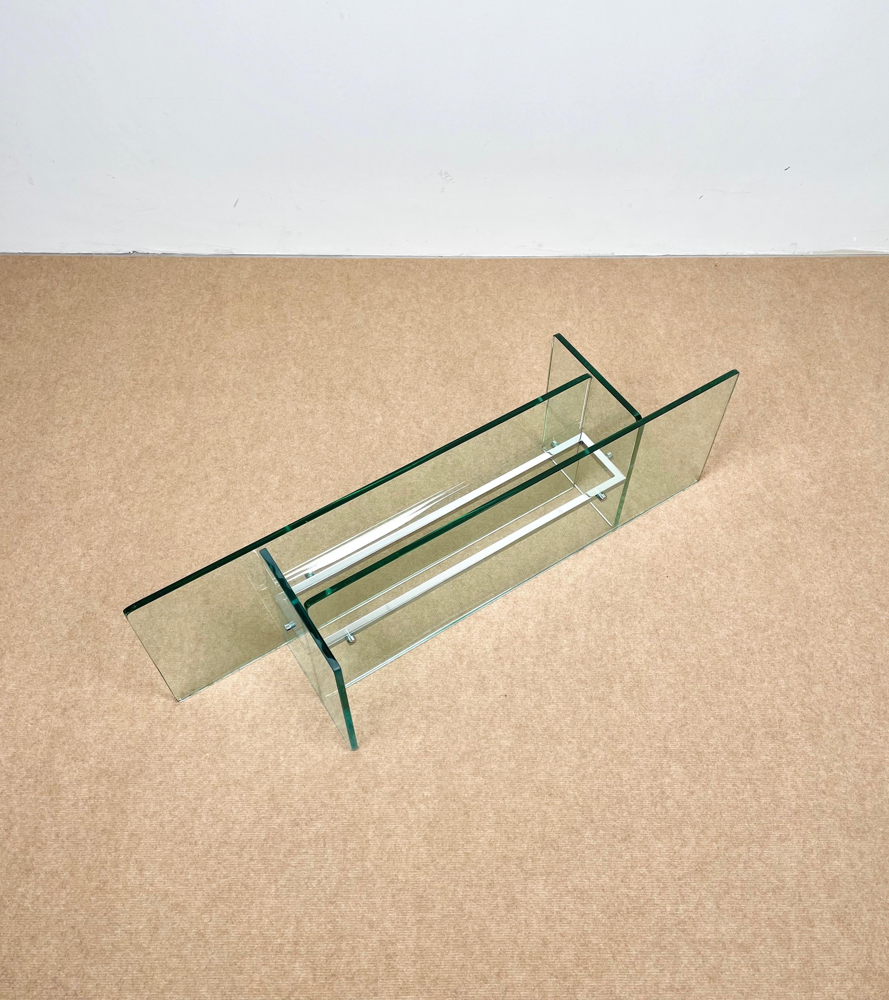 Glass & Chrome Coffee Table Attributed to Fontana Arte, Italy, 1970s For Sale 4