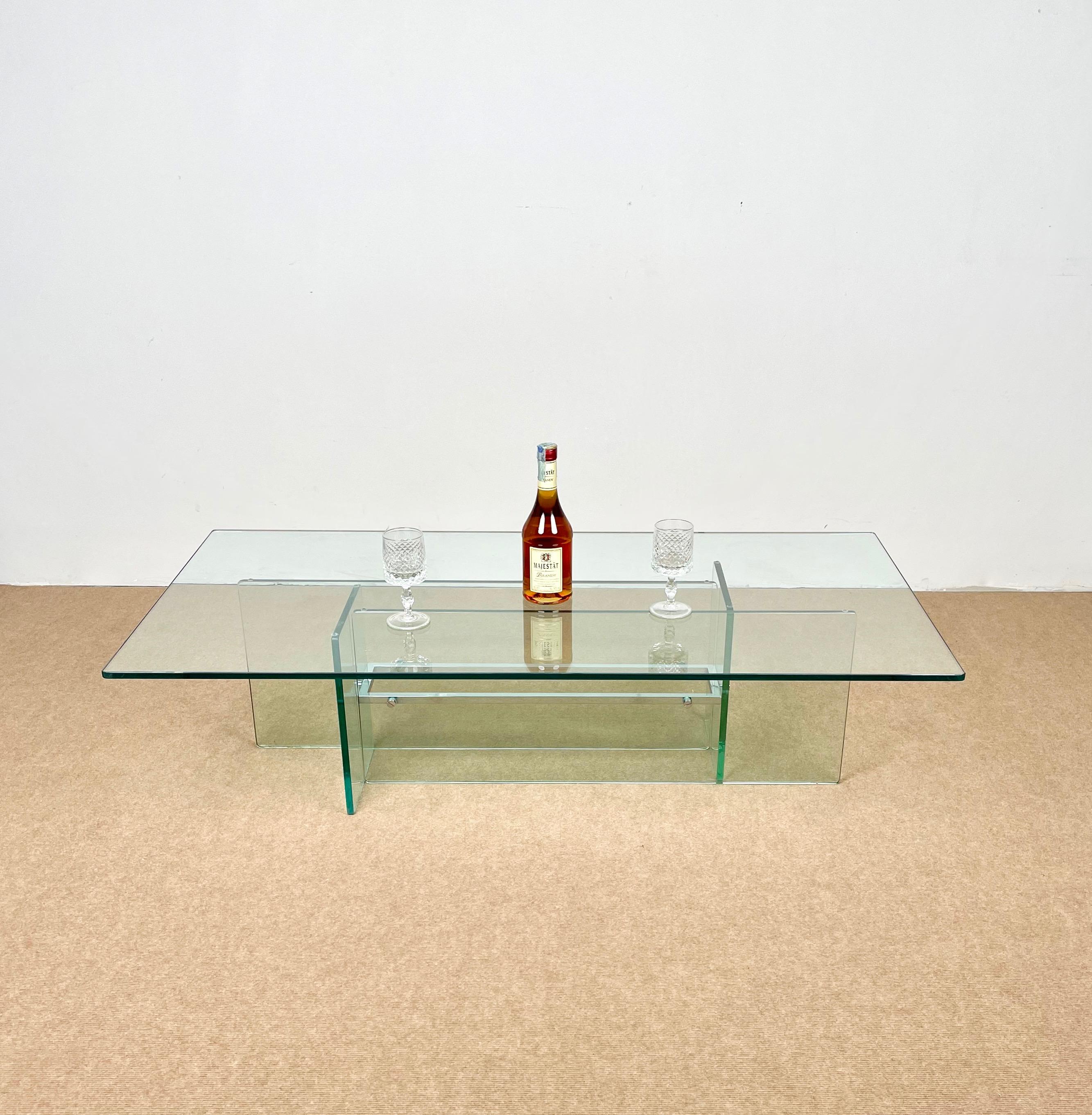 Glass & Chrome Coffee Table Attributed to Fontana Arte, Italy, 1970s For Sale 5