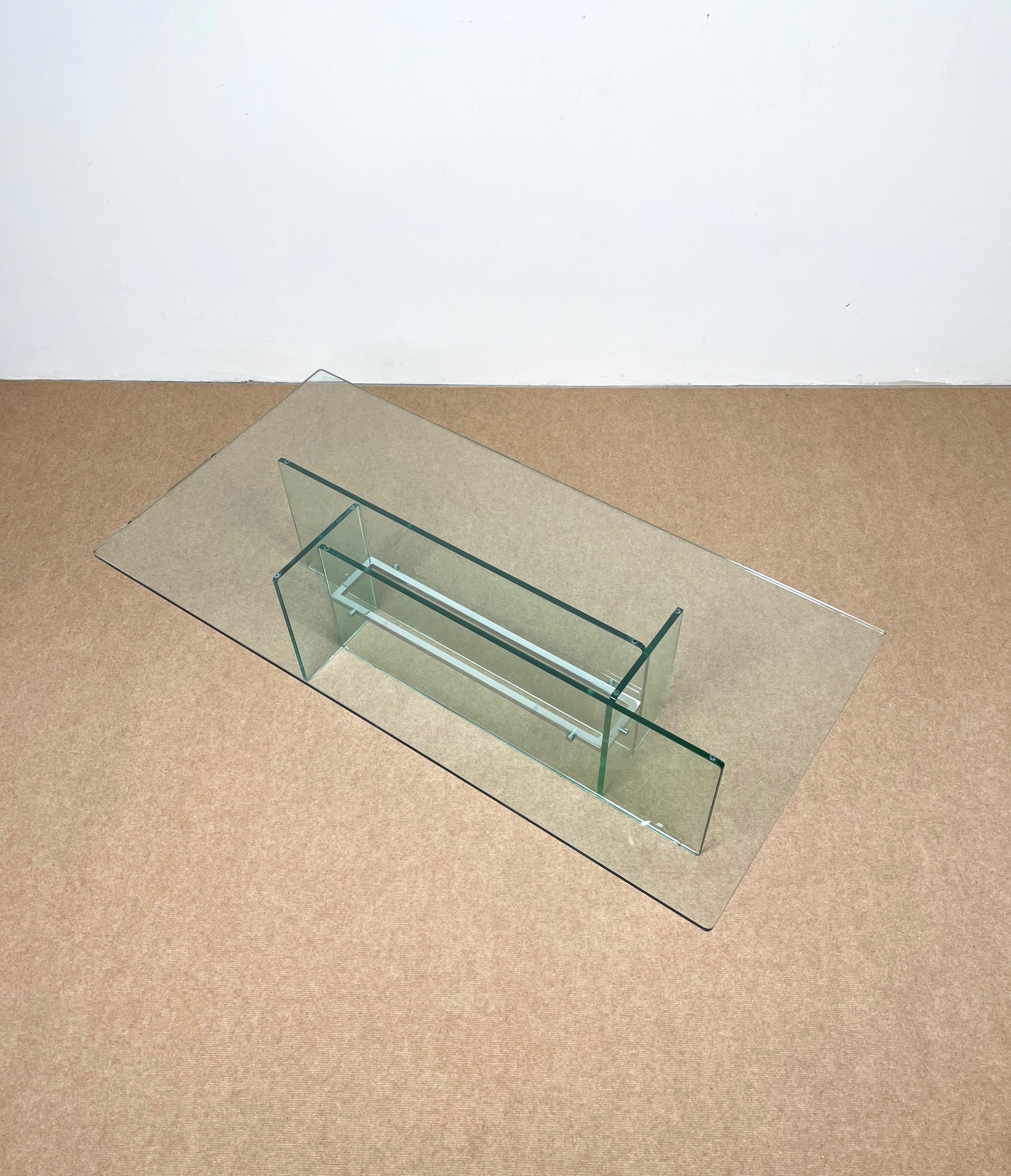 Glass & Chrome Coffee Table Attributed to Fontana Arte, Italy, 1970s For Sale 6