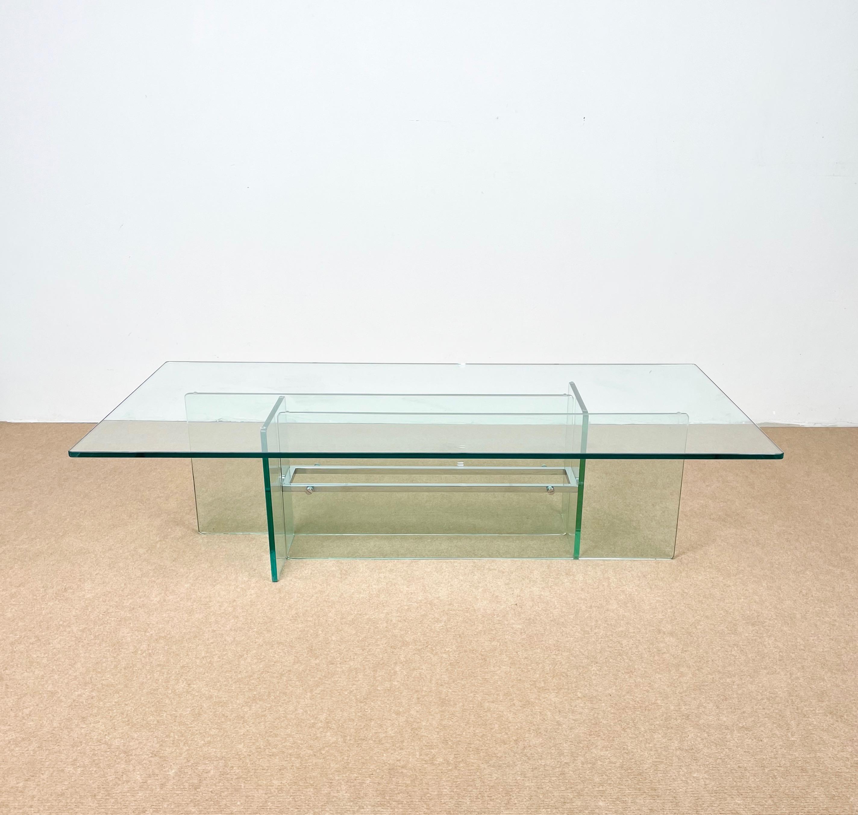 Glass & Chrome Coffee Table Attributed to Fontana Arte, Italy, 1970s For Sale 8