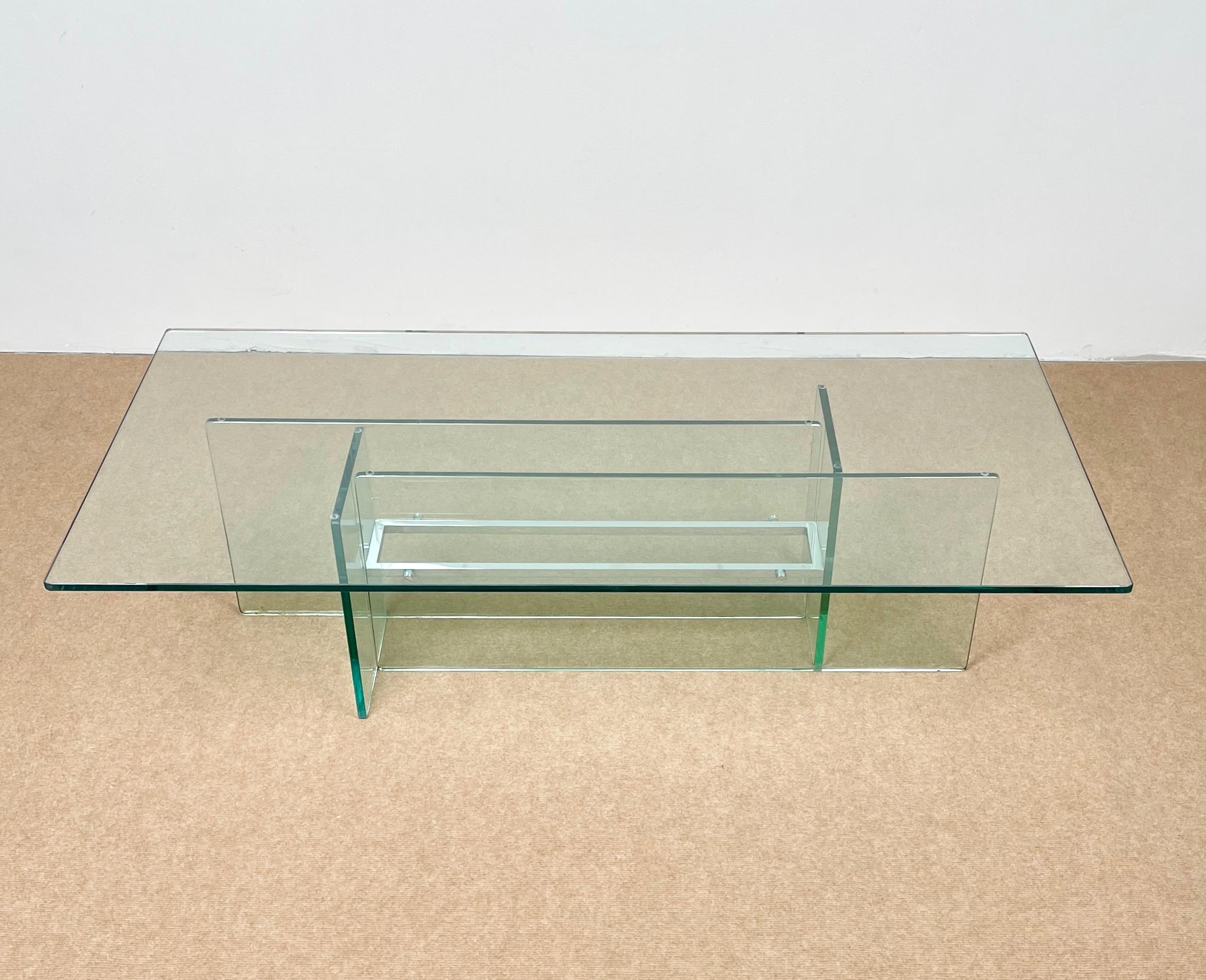 Italian Glass & Chrome Coffee Table Attributed to Fontana Arte, Italy, 1970s For Sale