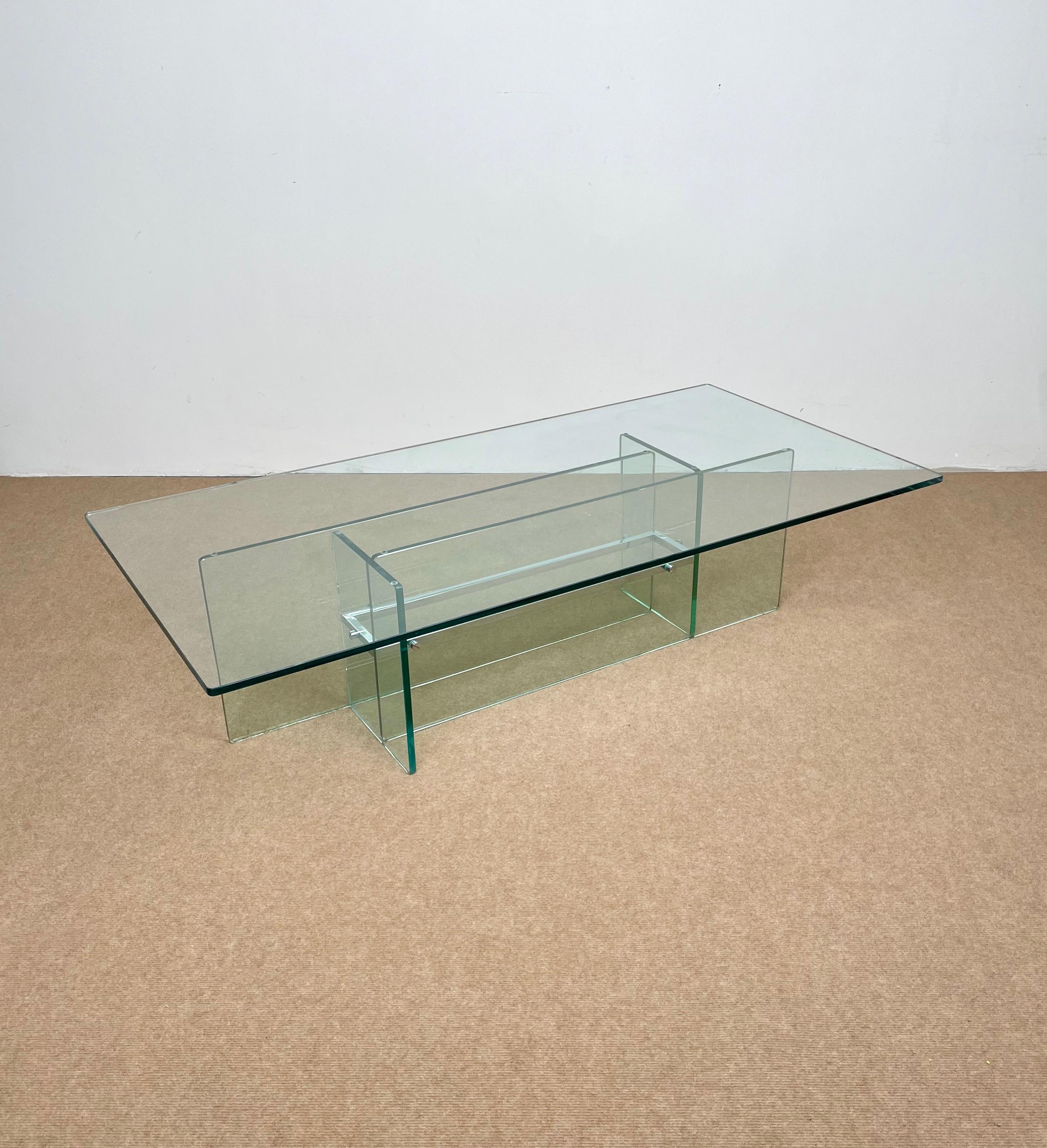 Glass & Chrome Coffee Table Attributed to Fontana Arte, Italy, 1970s In Good Condition For Sale In Rome, IT