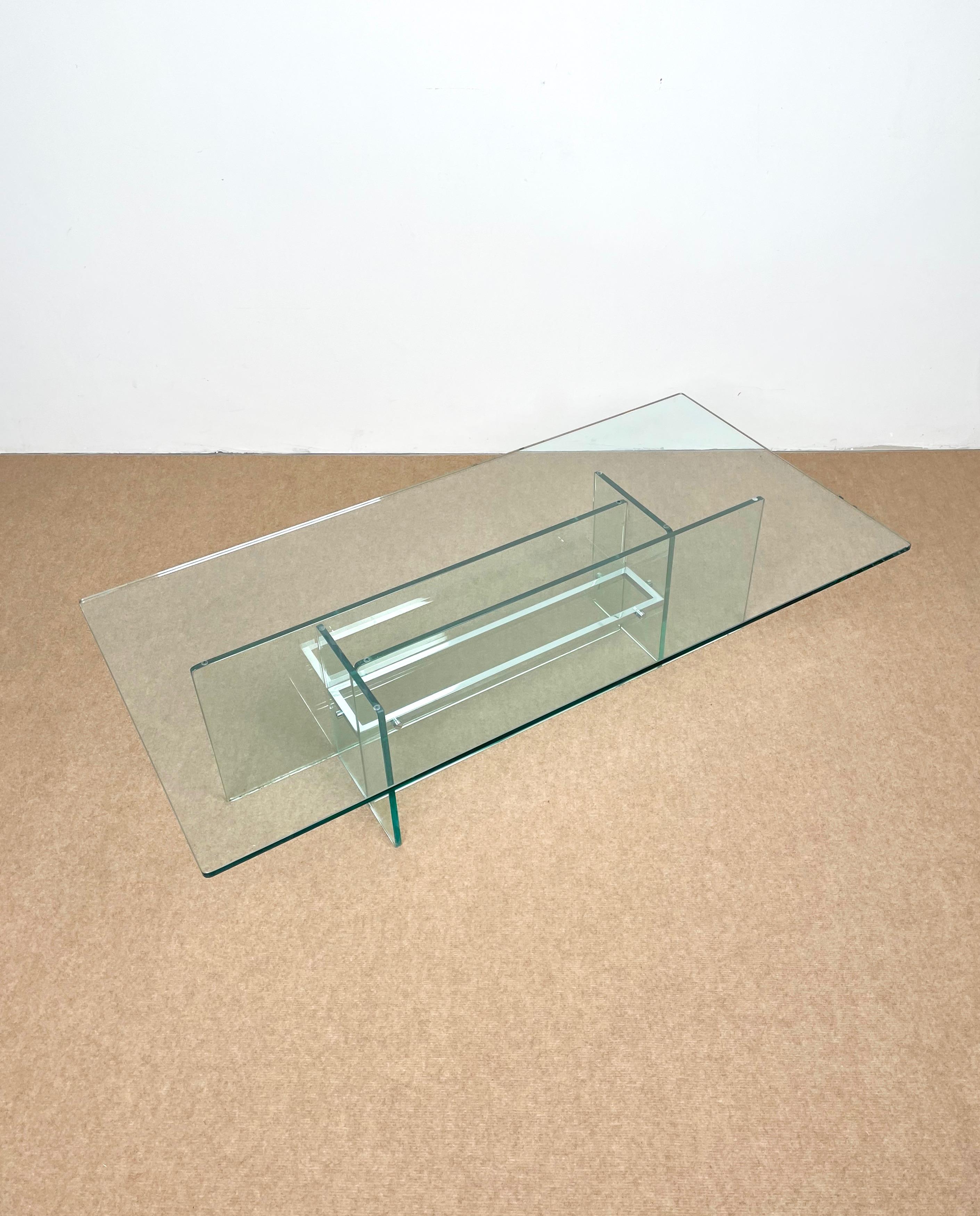 Late 20th Century Glass & Chrome Coffee Table Attributed to Fontana Arte, Italy, 1970s For Sale