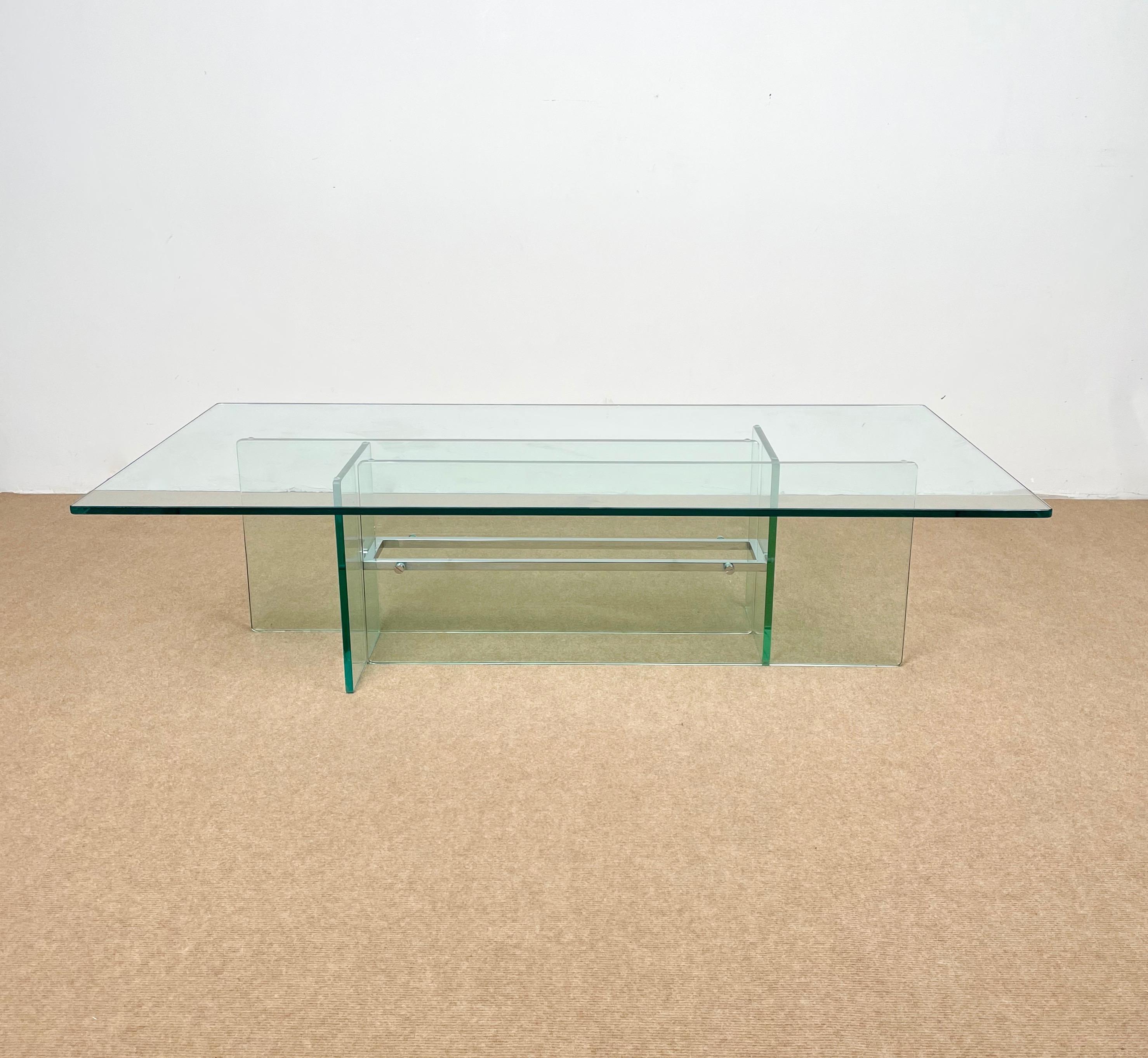 Metal Glass & Chrome Coffee Table Attributed to Fontana Arte, Italy, 1970s For Sale