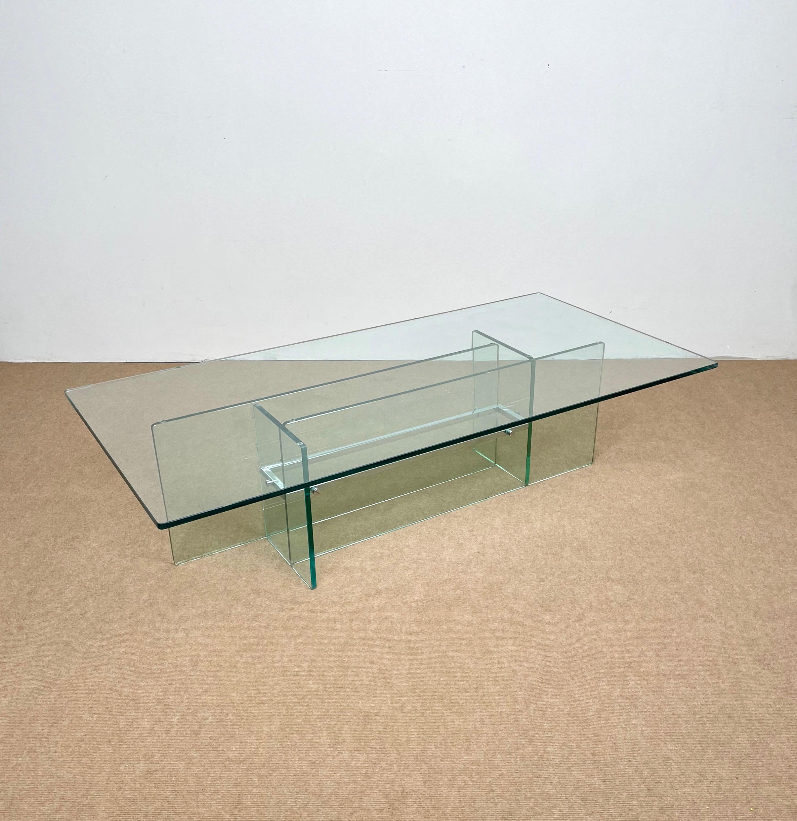 Glass & Chrome Coffee Table Attributed to Fontana Arte, Italy, 1970s For Sale 1