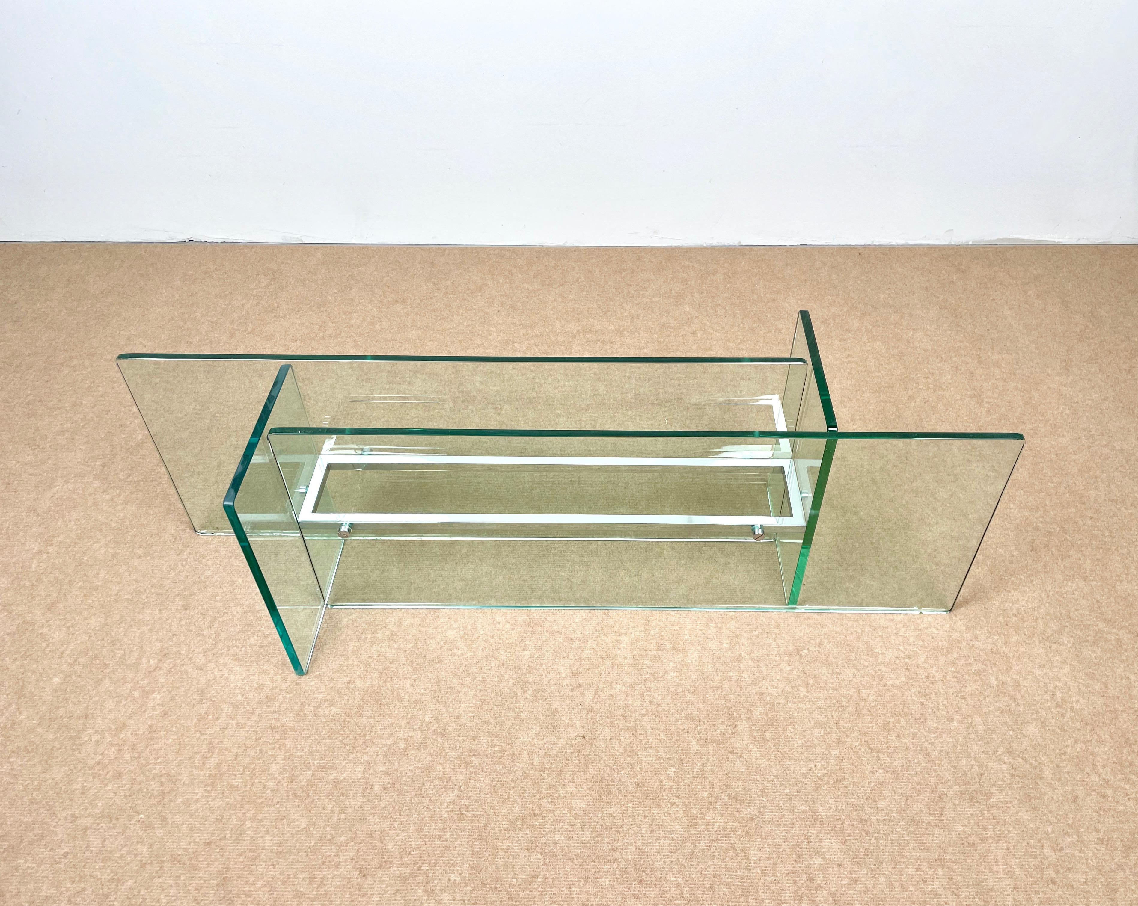 Glass & Chrome Coffee Table Attributed to Fontana Arte, Italy, 1970s For Sale 2