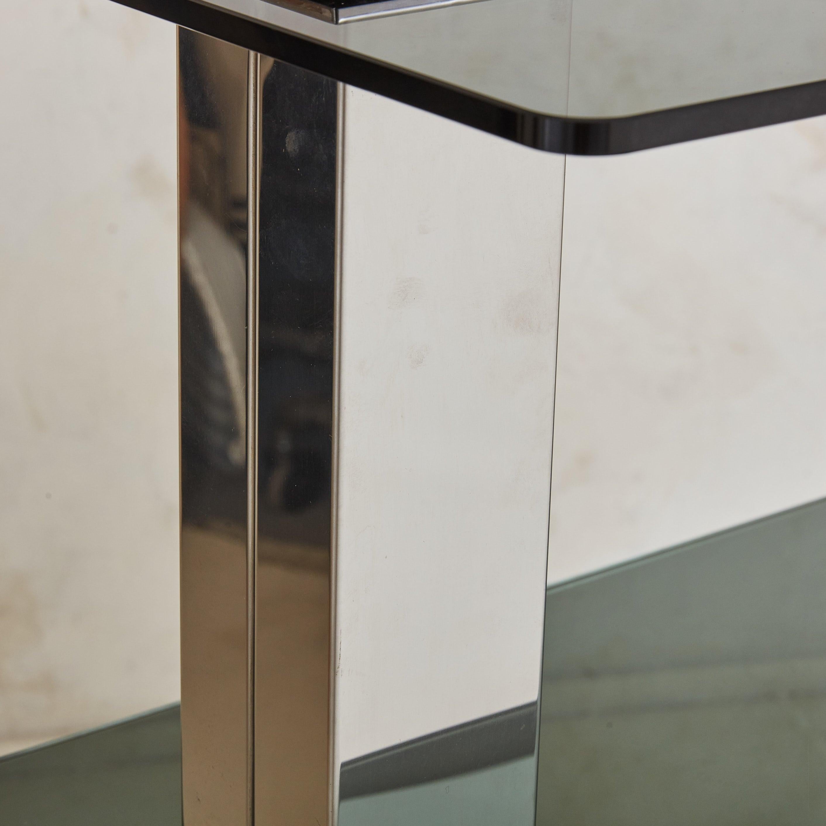 Glass + Chrome Console Table or Shelf, Italy 1970s For Sale 4