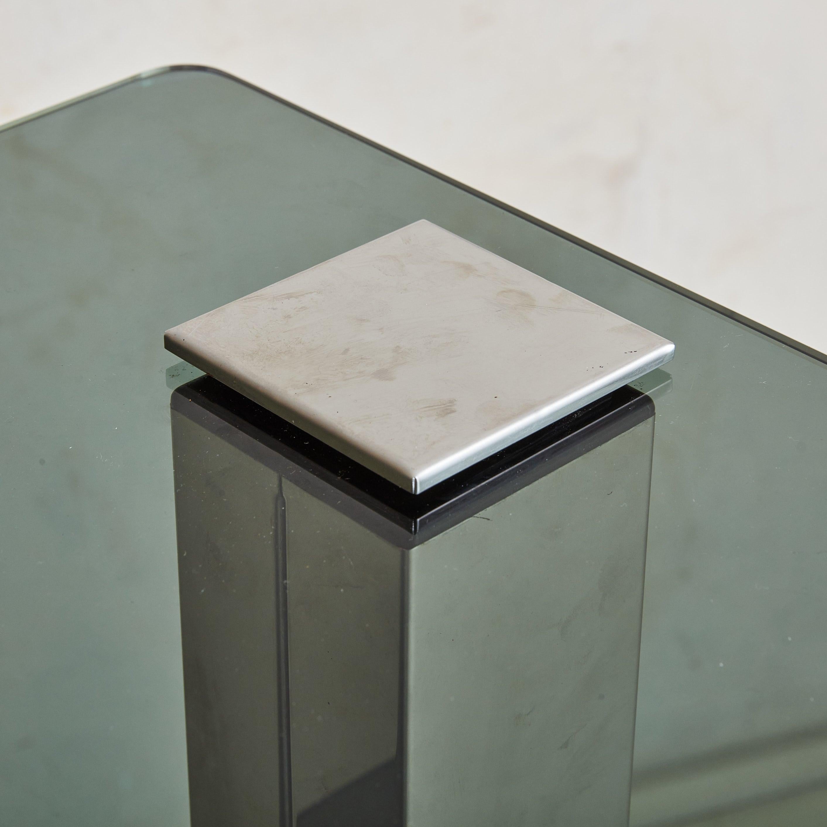 Italian Glass + Chrome Console Table or Shelf, Italy 1970s For Sale