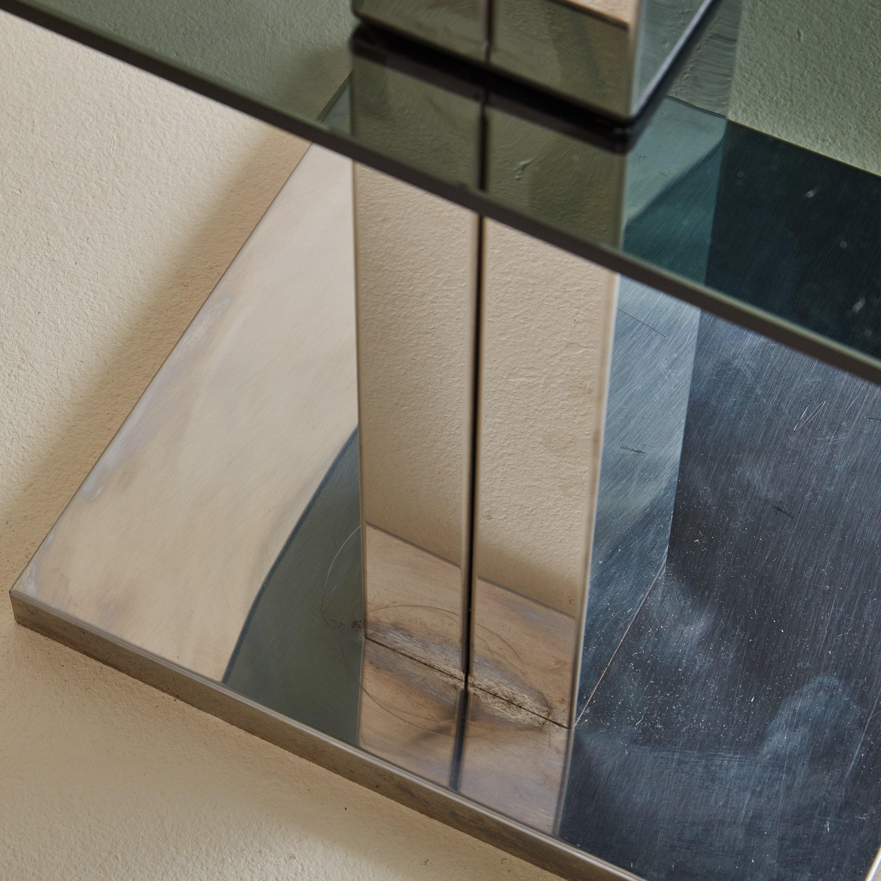 Glass + Chrome Console Table or Shelf, Italy 1970s For Sale 3