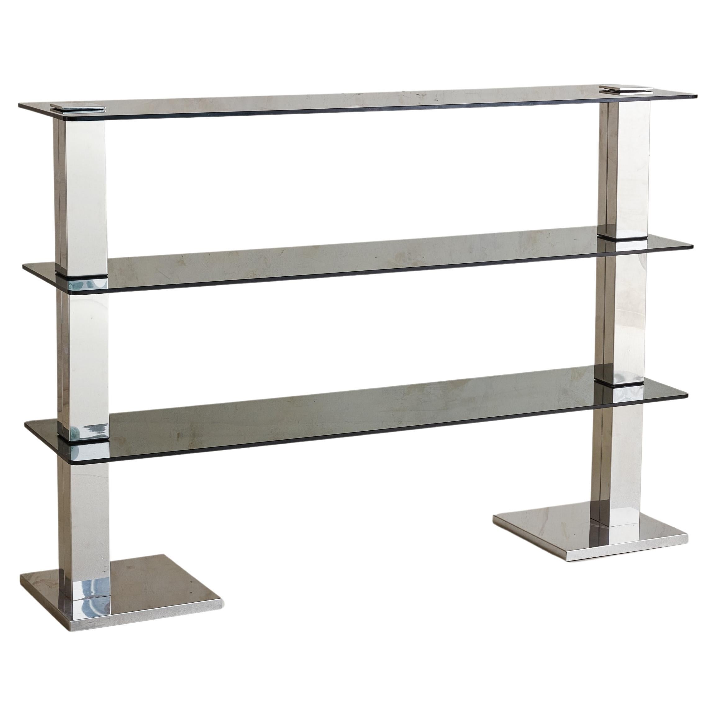 Glass + Chrome Console Table or Shelf, Italy 1970s