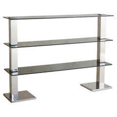 Glass + Chrome Console Table or Shelf, Italy 1970s