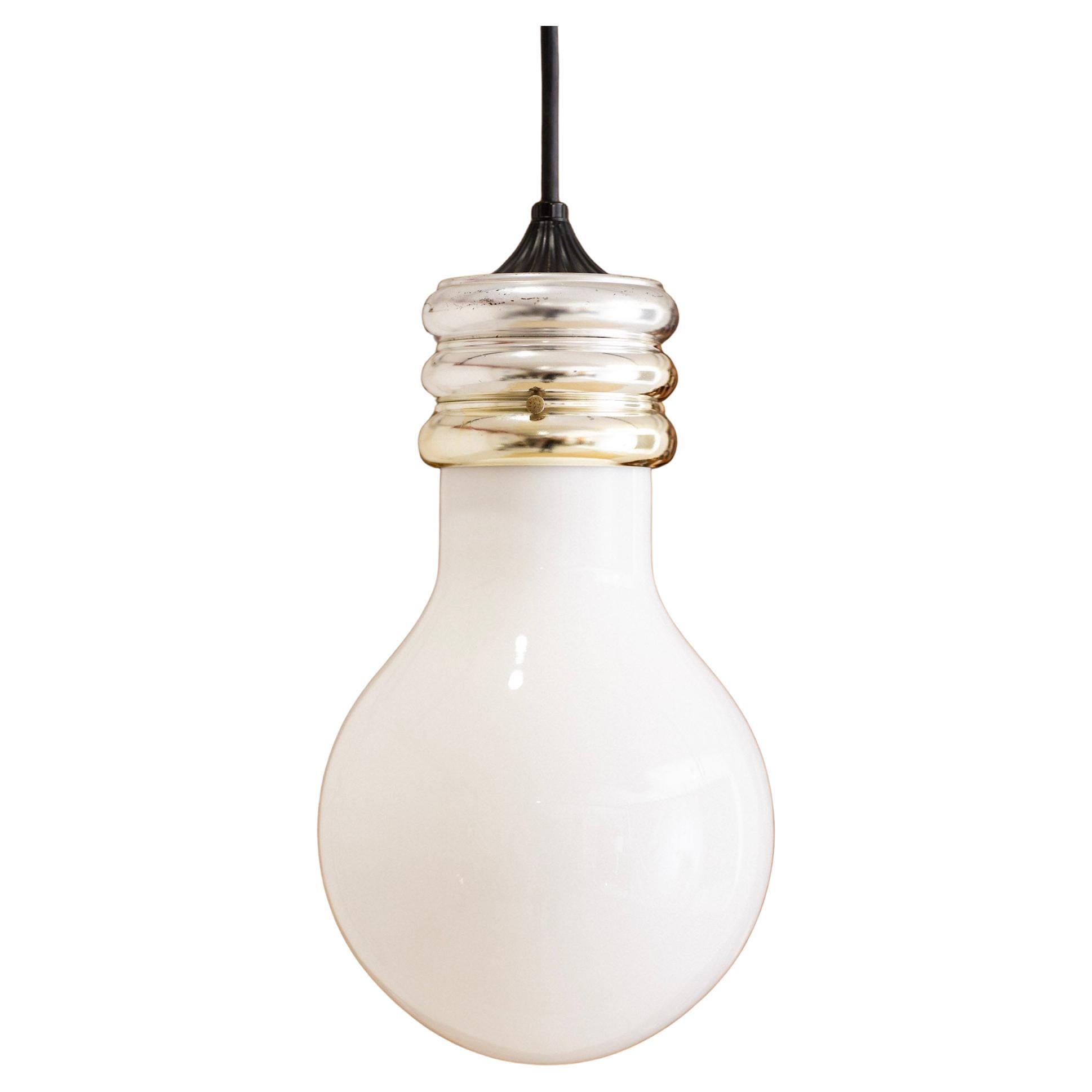 Glass & Chrome “Lightbulb” Pendant Lamp Attributed to Ingo Maurer For Sale