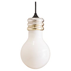 Glass & Chrome “Lightbulb” Pendant Lamp Attributed to Ingo Maurer