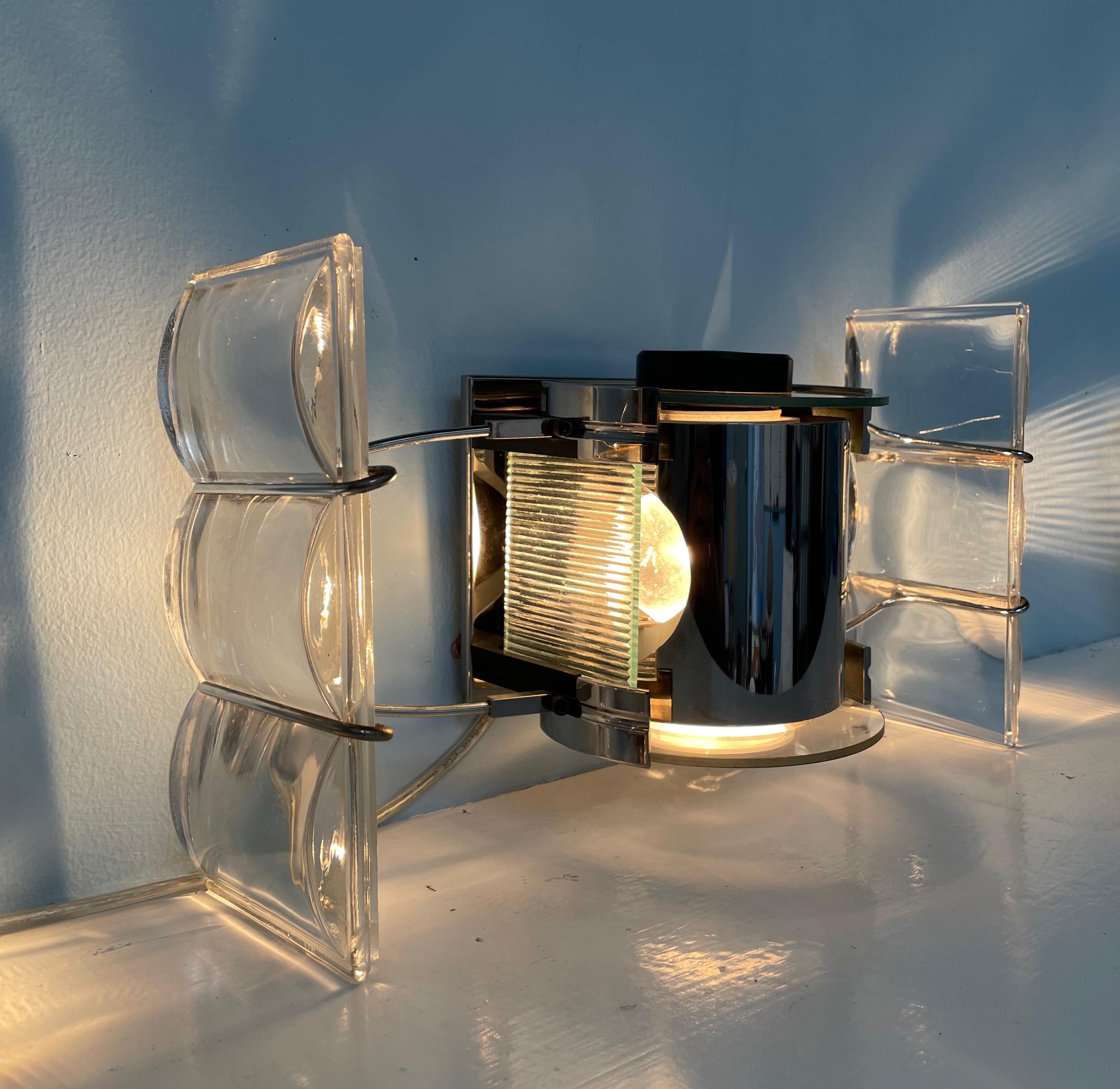 Postmodern Glass & Chrome Sconces in the Manner of Fontana Arte,  a Pair For Sale 2