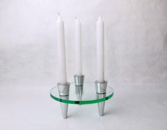 Glass Circle Candle Holders, 3 Flames, Denmark, 1970