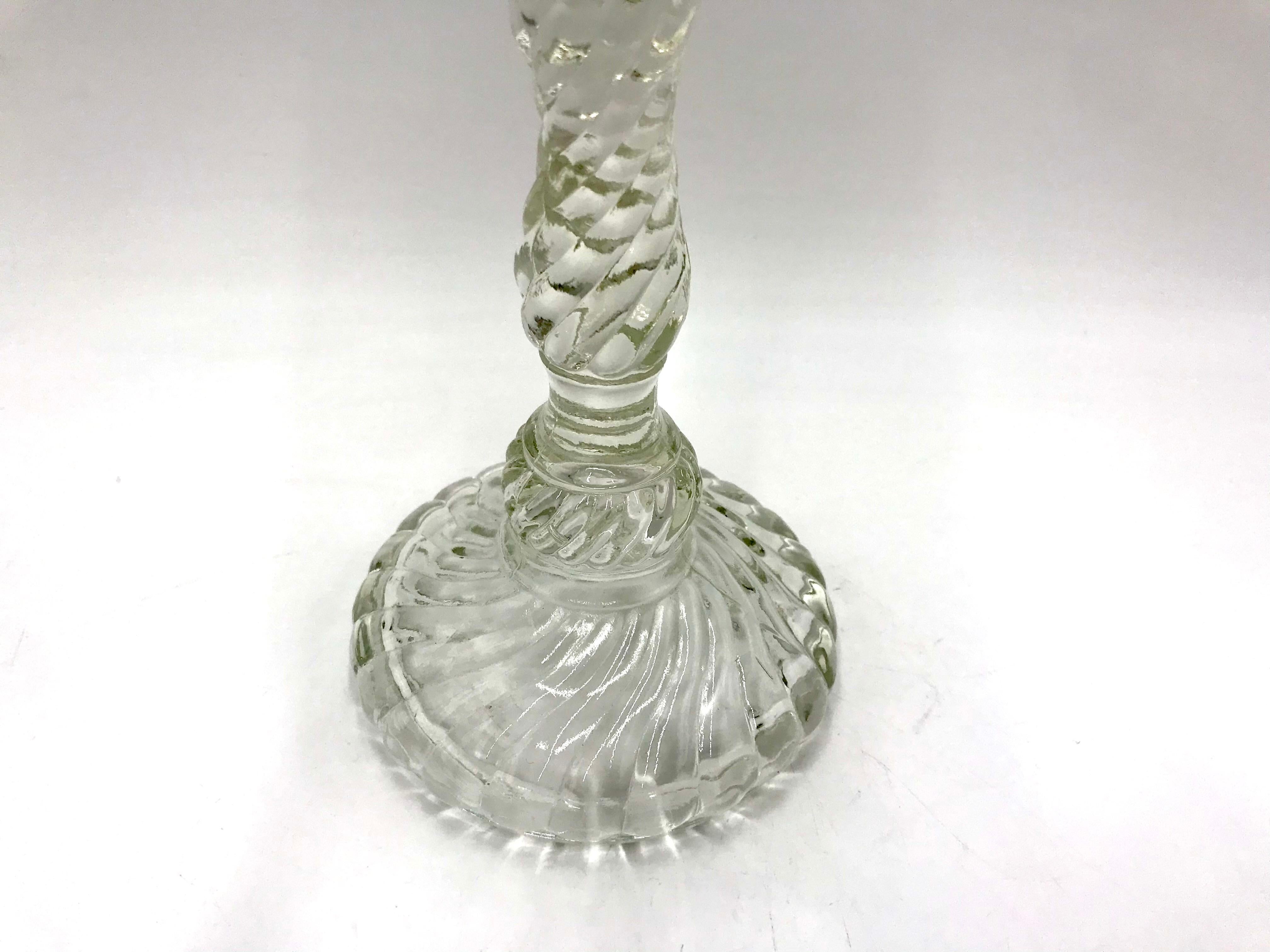 Polish Glass Clear Candlestick, Poland, 1970s For Sale