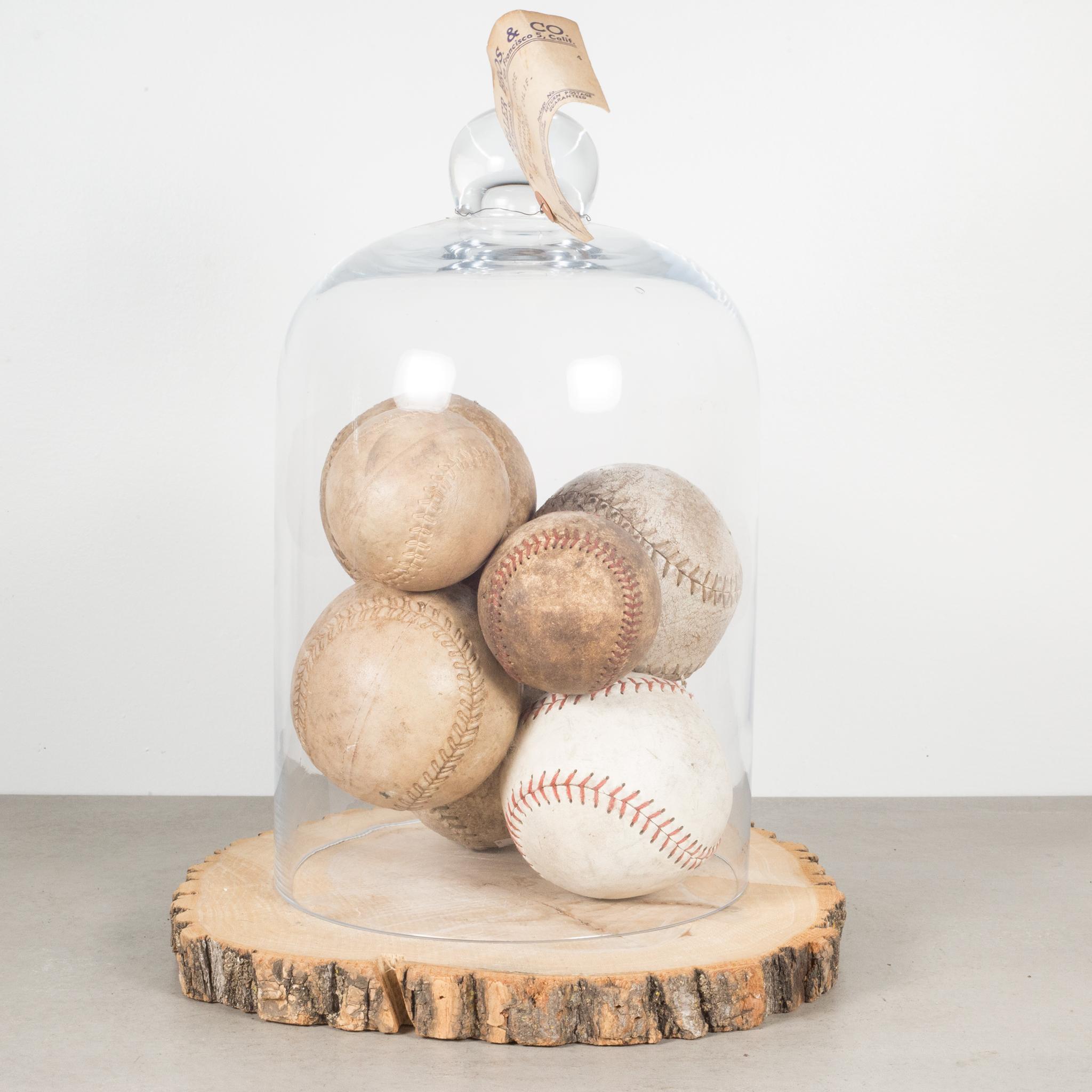 Glass Cloche of Vintage Baseball in c.1940-1950 In Good Condition In San Francisco, CA