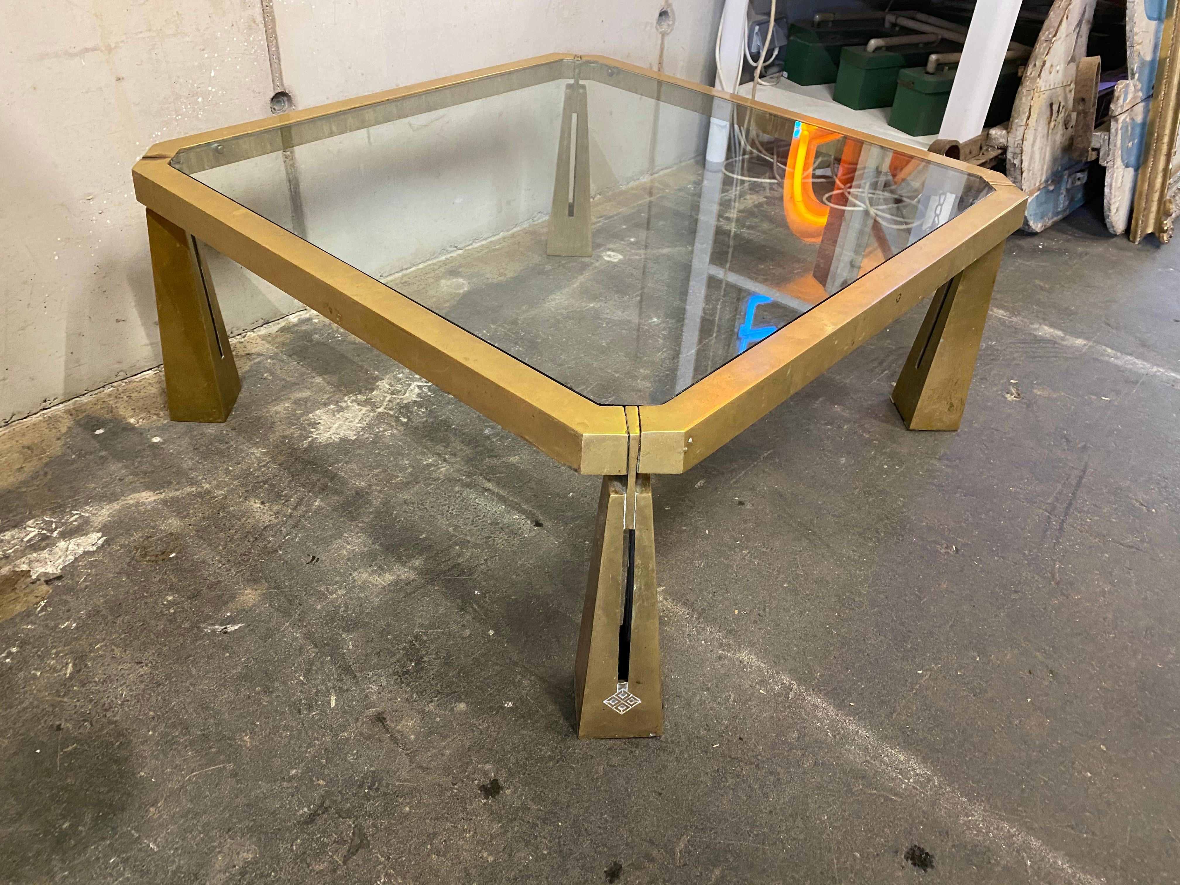 Glass Coffee Table by Peter Ghyczy, Glass Top on Brass Frame 3