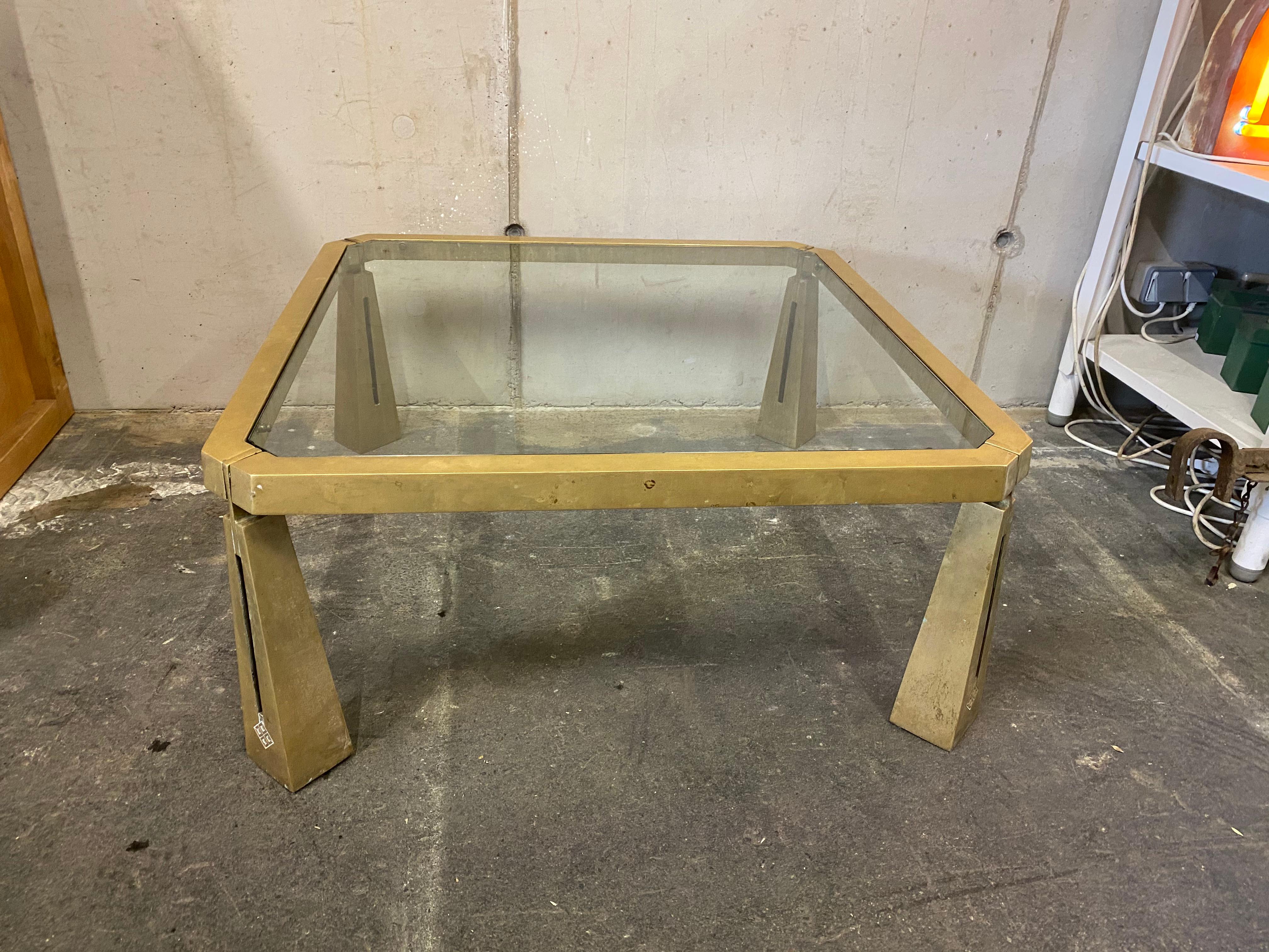 Glass Coffee Table by Peter Ghyczy, Glass Top on Brass Frame 4
