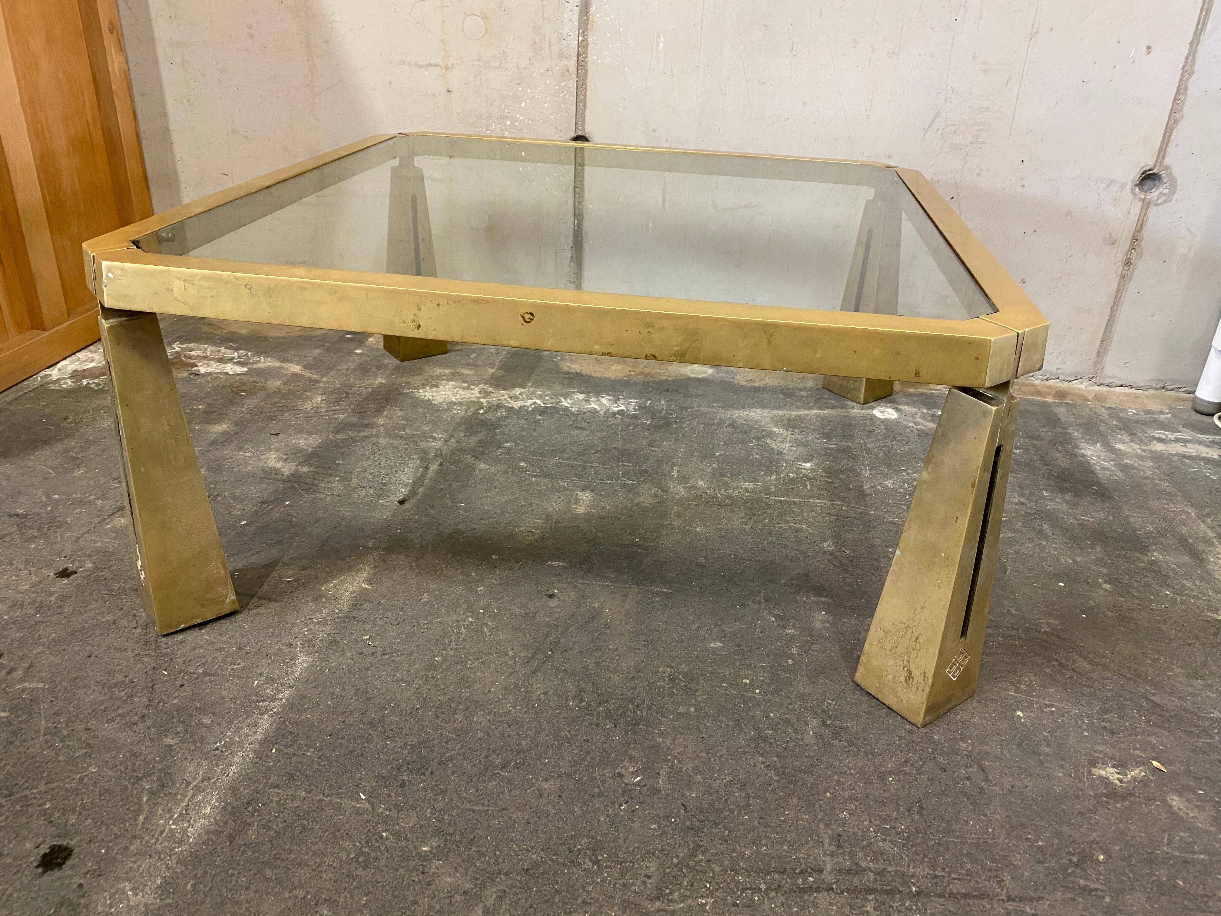 Glass Coffee Table by Peter Ghyczy, Glass Top on Brass Frame 5