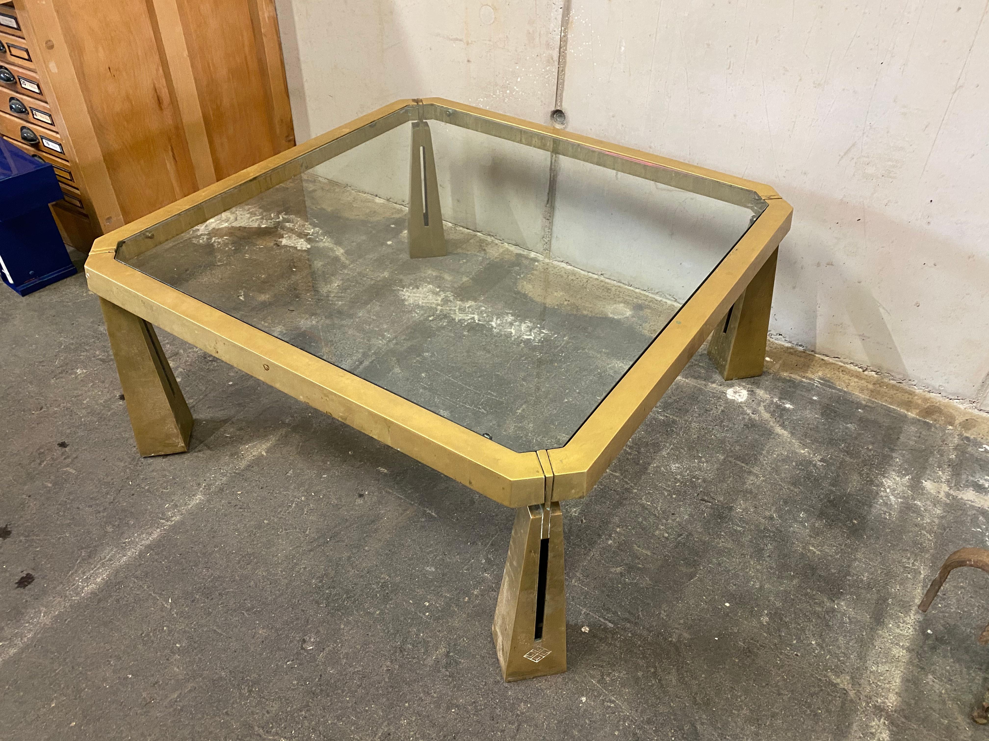 Glass Coffee Table by Peter Ghyczy, Glass Top on Brass Frame 6
