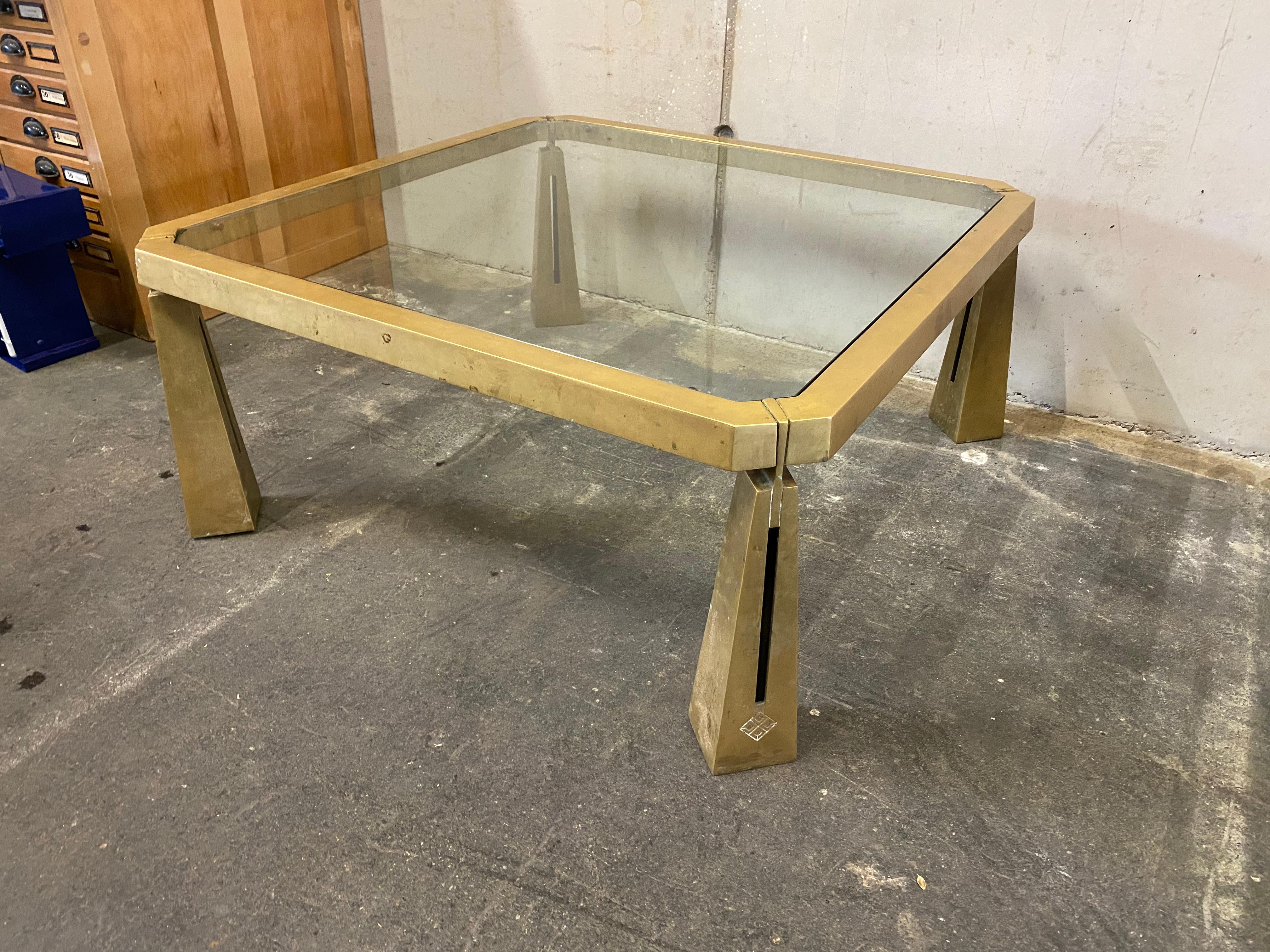 Glass Coffee Table by Peter Ghyczy, Glass Top on Brass Frame 7