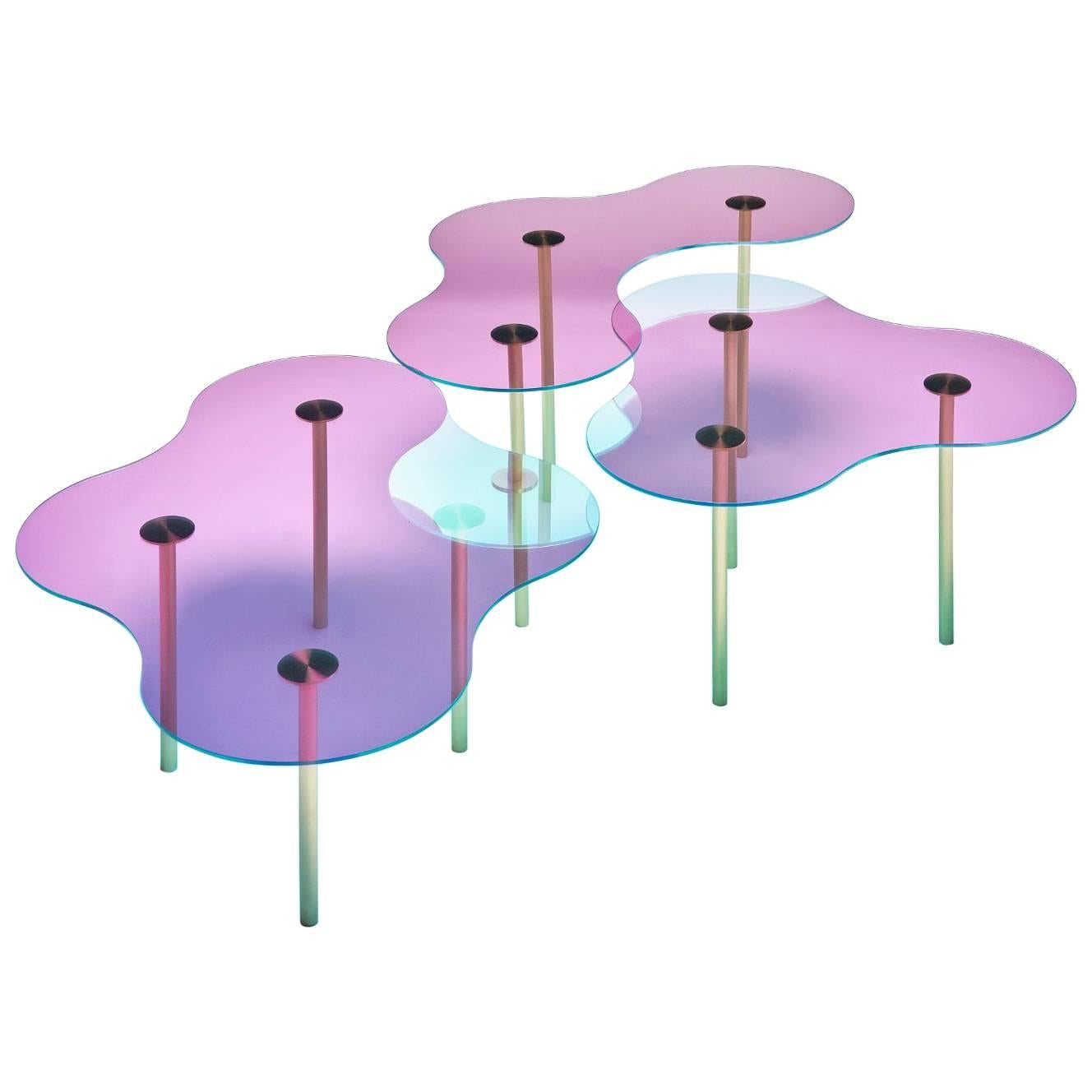 Glass Coffee Table Ensemble of Three by Sebastian Scherer For Sale
